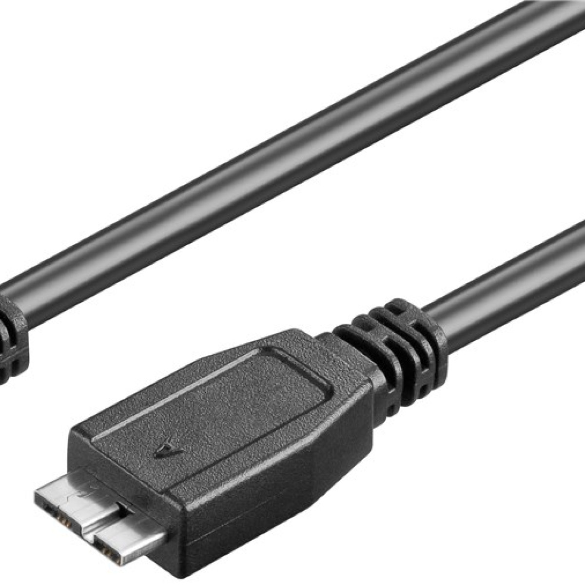 Schwarzes USB-Kabel mit Micro-USB-Stecker, Nahaufnahme.