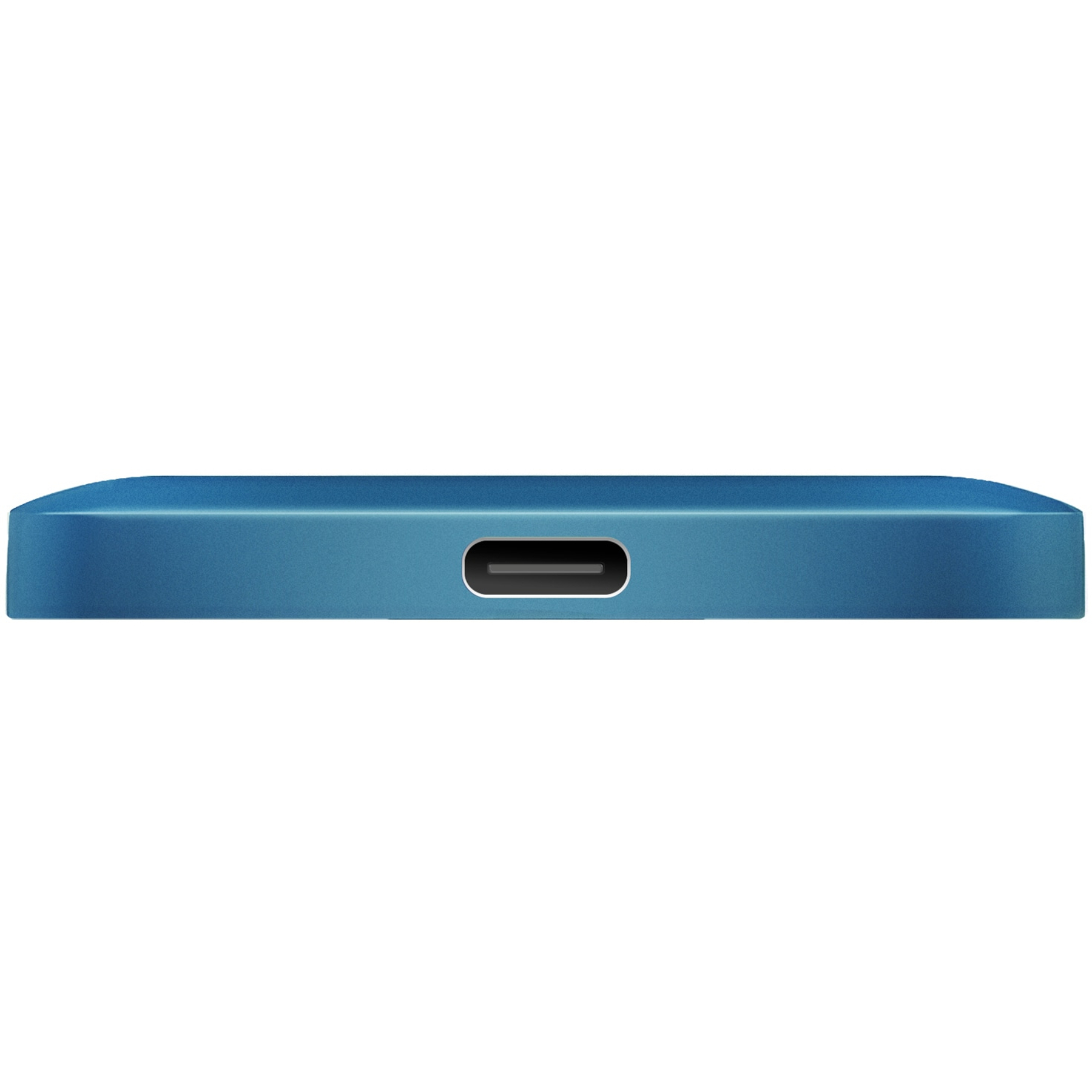 Blaues Gerät mit einem USB-C-Anschluss an der Seite.