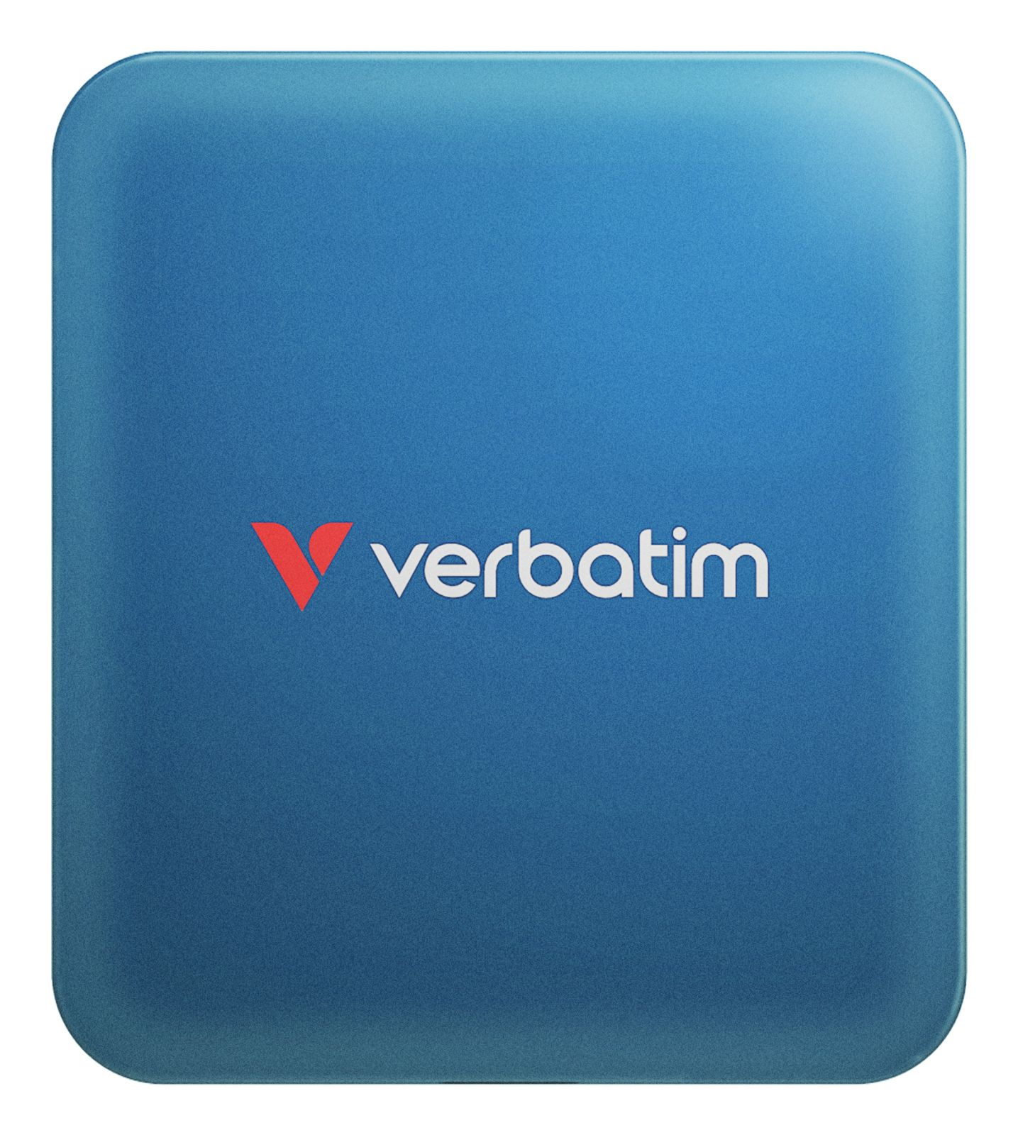 Ein blauer Verbatim Datenspeicher mit rotem Logo.