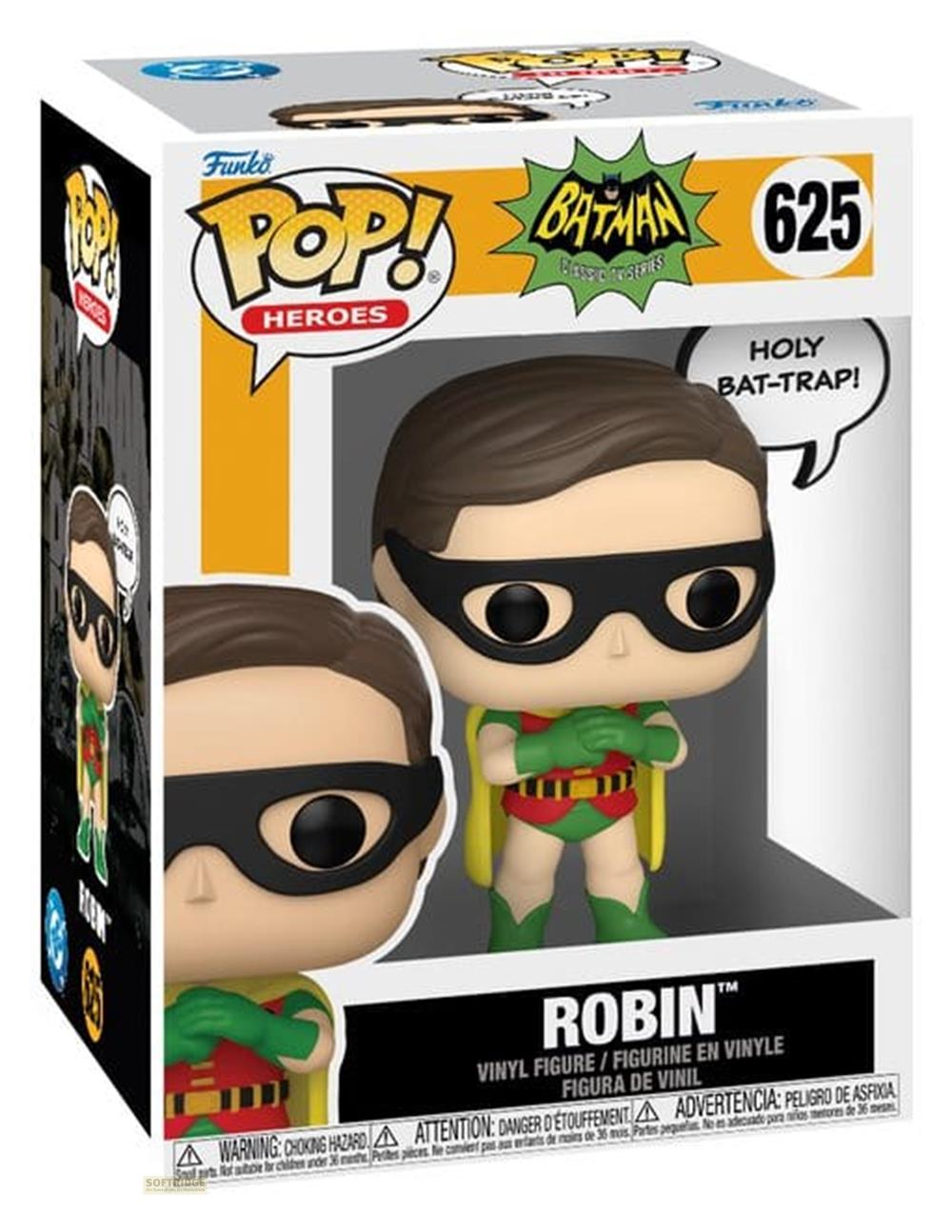 Funko Pop!-Figur von Robin aus Batman, mit Sprechblase 'Holy Bat-Trap!'