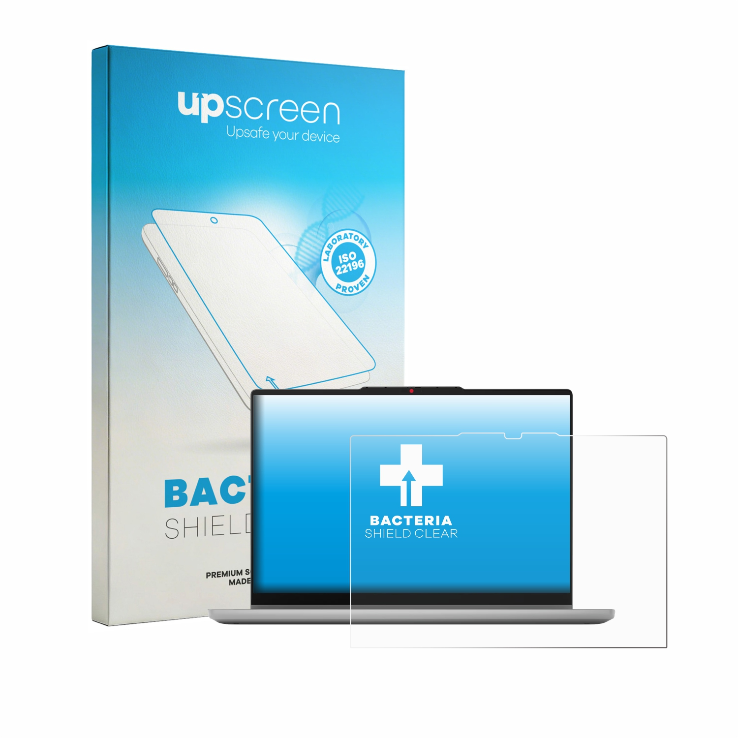 Verpackung für einen Laptop-Bildschirmschutz mit Logo und Siegel.