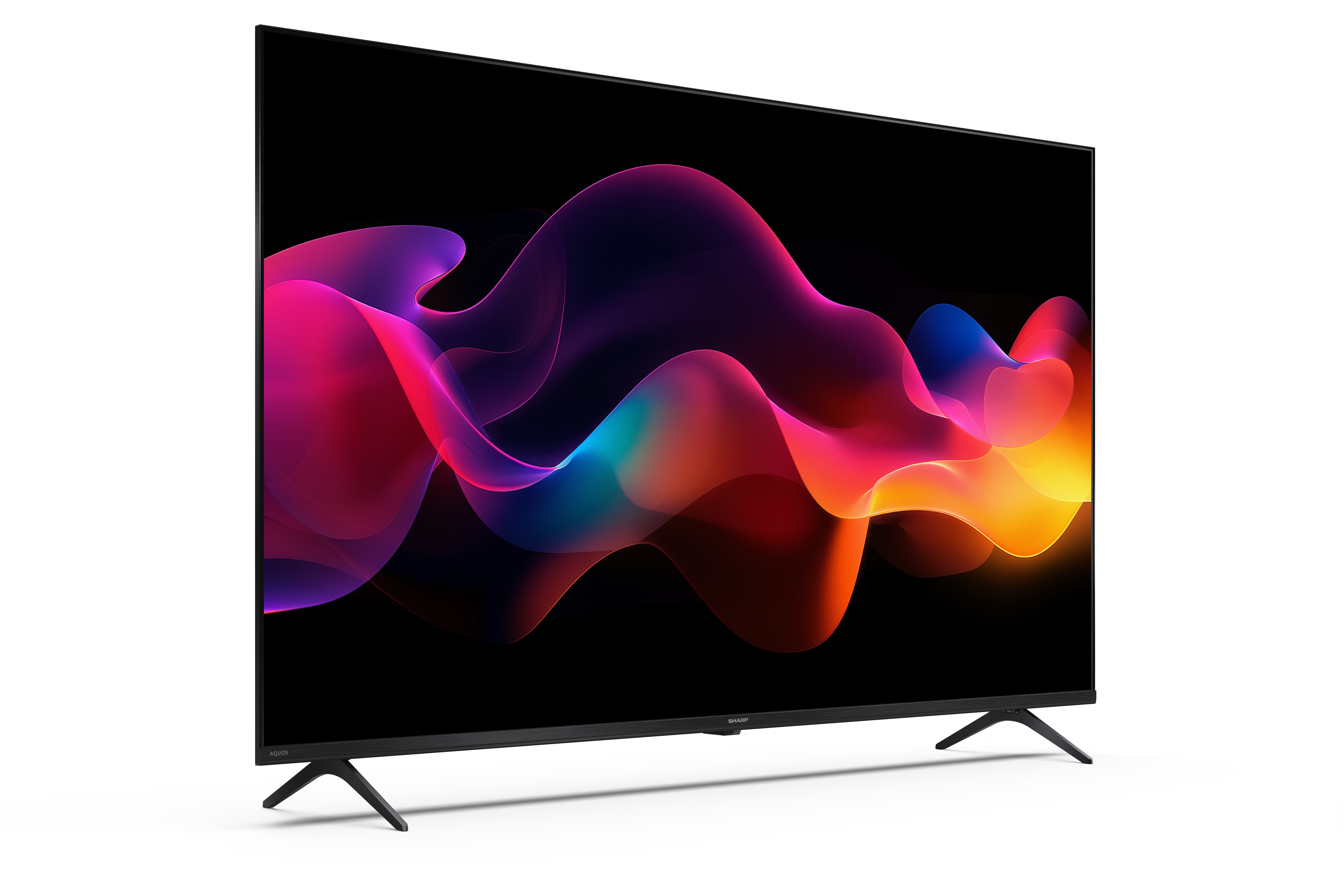 Ein moderner Fernseher mit einem abstrakten, bunten Muster auf dem Bildschirm.