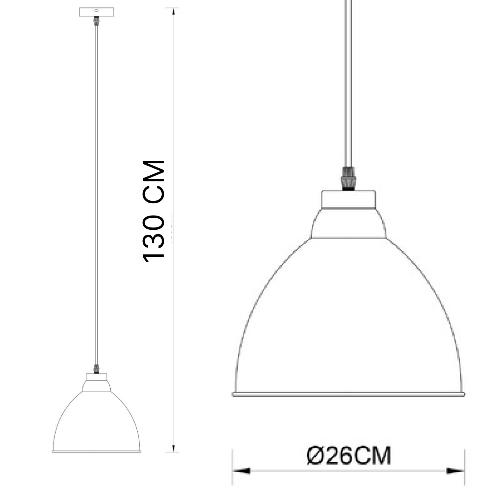 Hängelampe mit 130cm Länge und 26cm Durchmesser.
