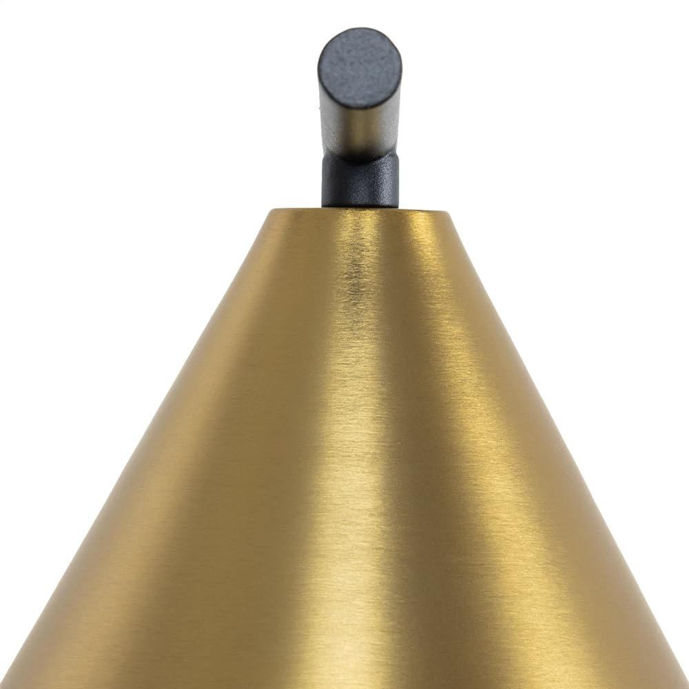 Goldener Lampenschirm mit dunklem zylindrischem Akzent oben.