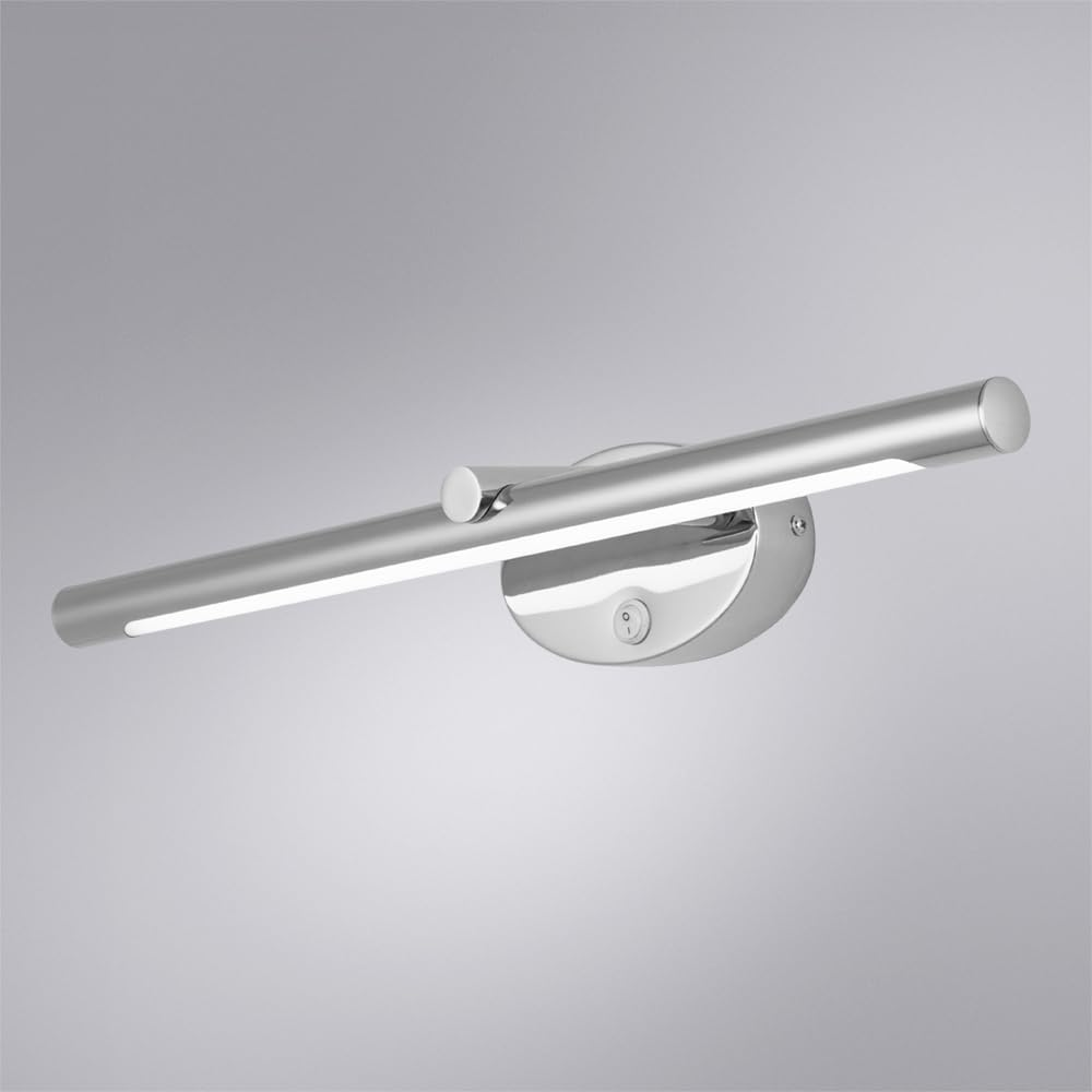 Silberne Wandleuchte mit Schalter und LED-Lichtleiste.