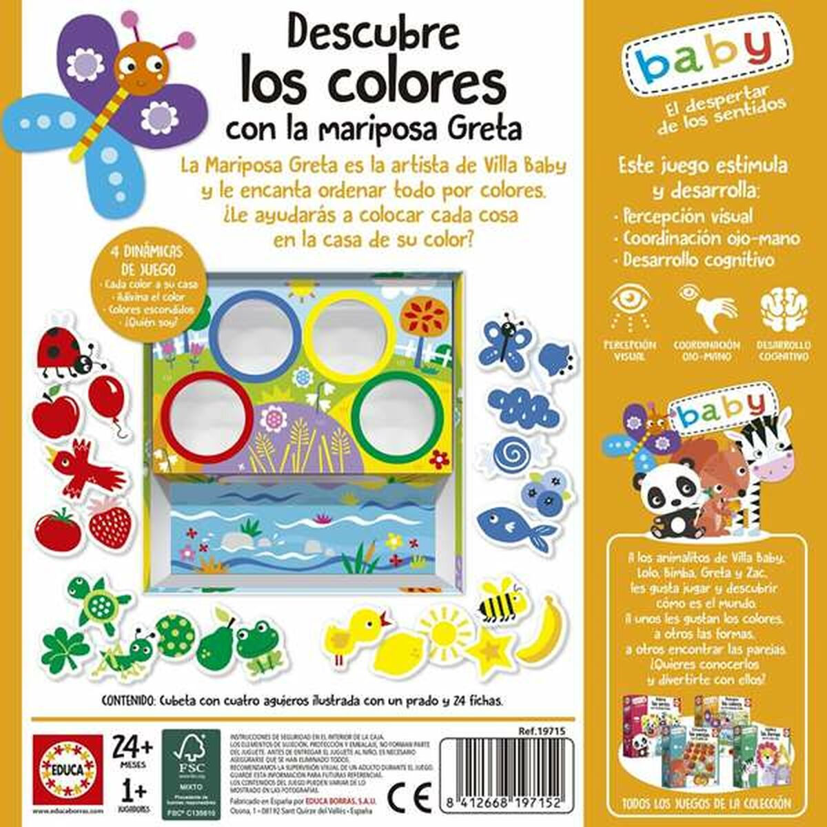 Spielzeugbox mit Schmetterling Greta, Farben lernen, mit Tieren und Fischen.