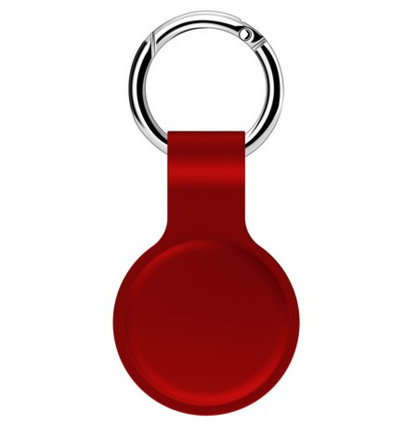 Roter Schlüsselanhänger mit silbernem Ring auf weißem Hintergrund.