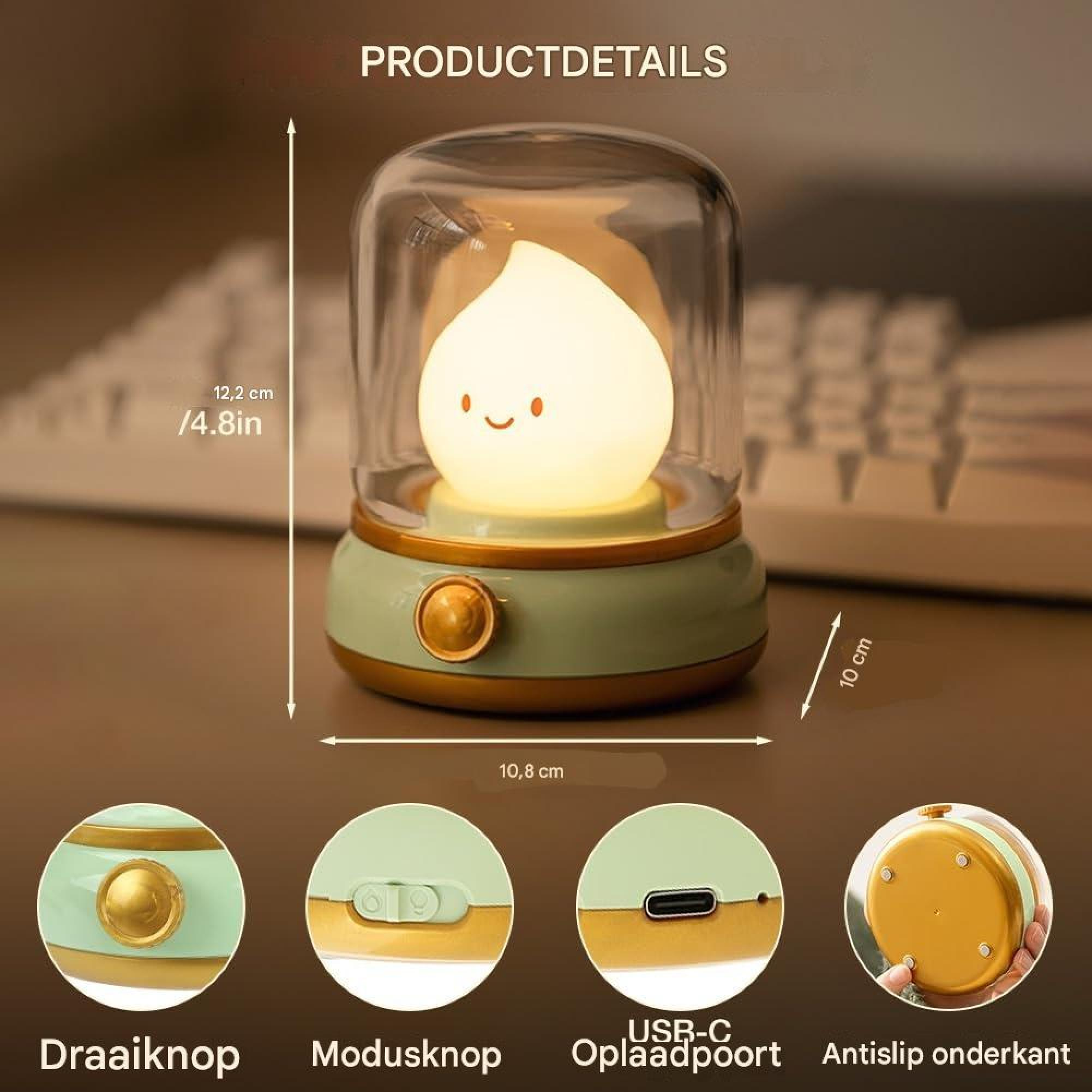 Niedliche Lampe mit süßem Gesicht, Maße 12,2x10,8cm, USB-C.