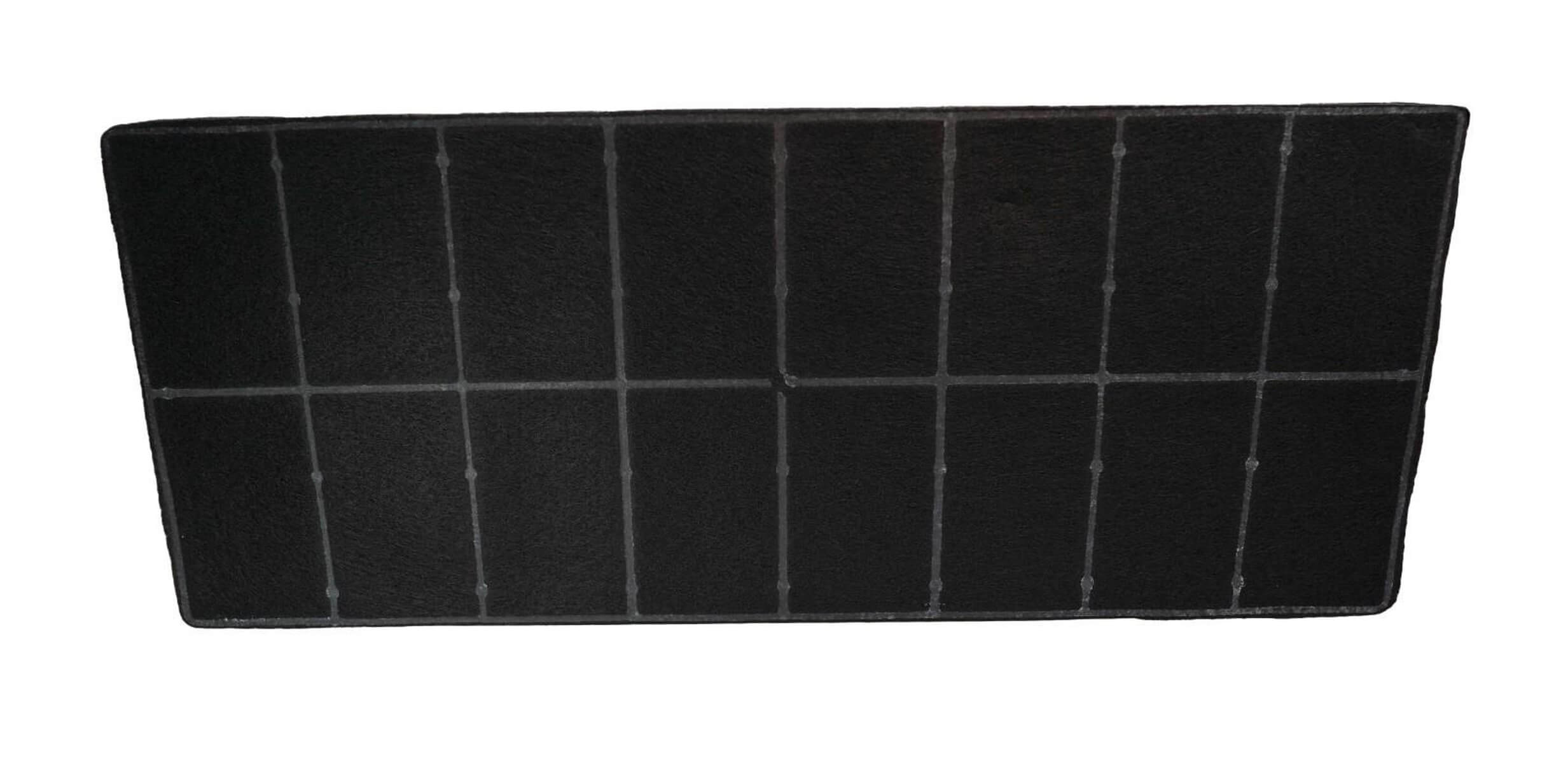 Schwarzer Aktivkohlefilter mit Gittermuster, rechteckig.