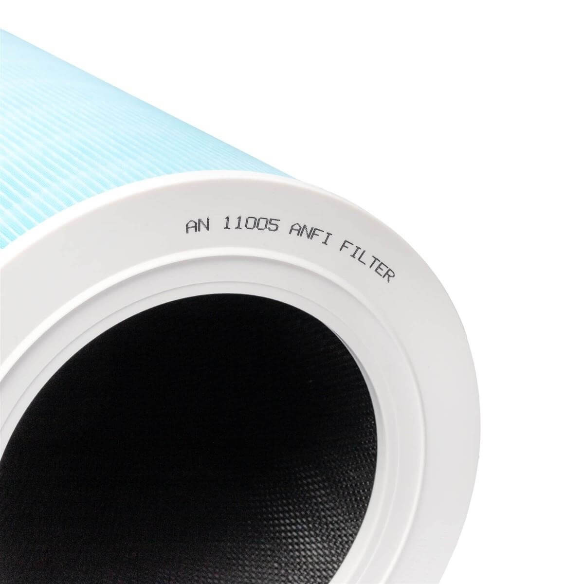 Ein blauer Filter mit der Aufschrift AN 11005 ANFI FILTER.