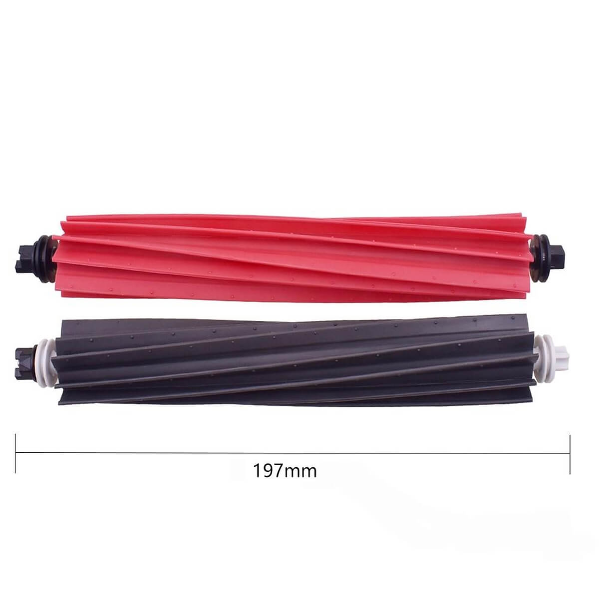 Rote und schwarze Bürstenrollen nebeneinander, 197mm lang.