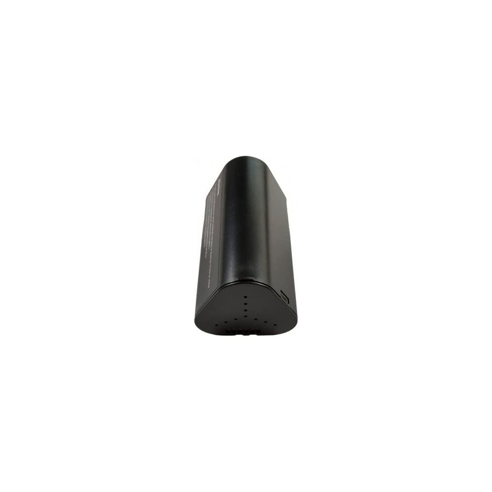 Power bank rettangolare nera arrotondata con punti indicatori.