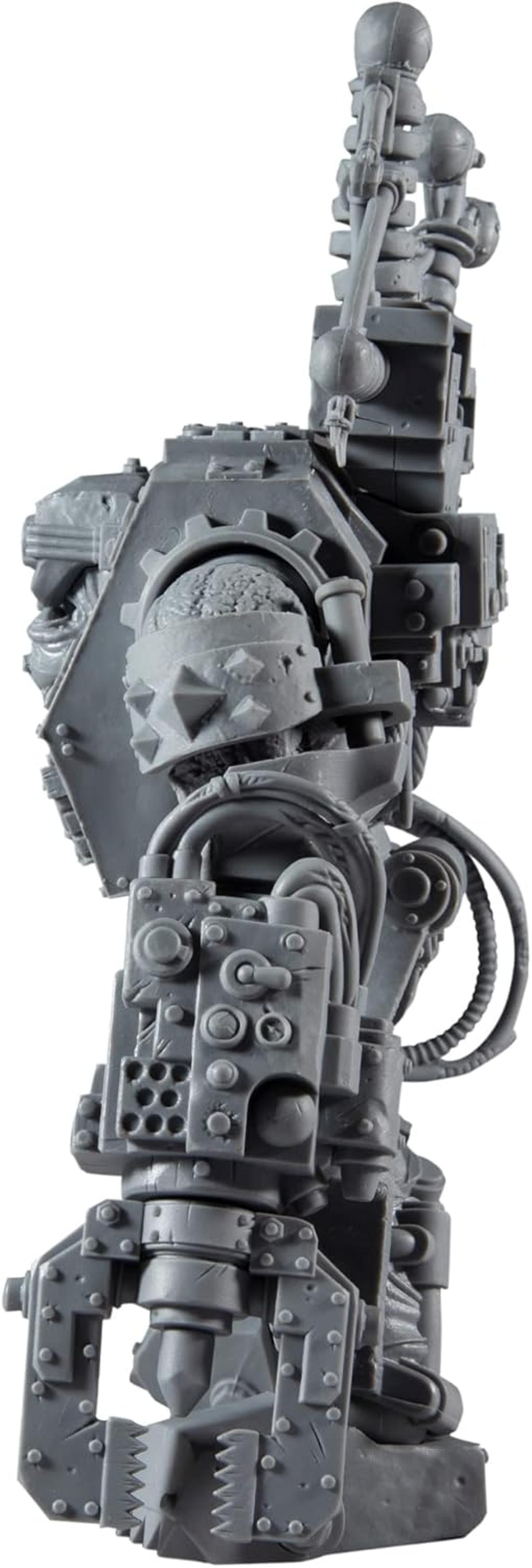 Graues Modell eines Roboters mit Zahnrädern, Kabeln und Greifer. Detailreich.