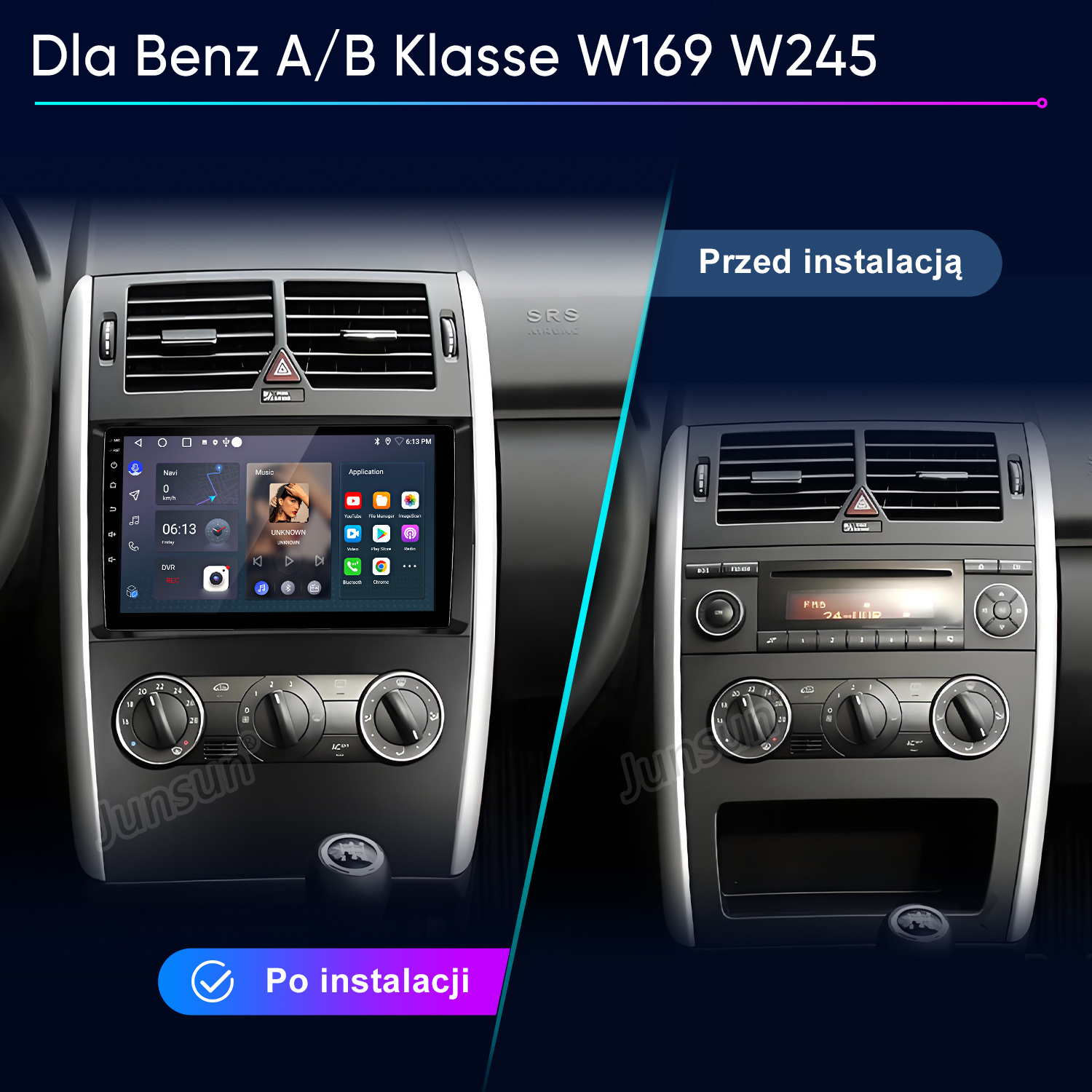 Porównanie przed i po systemu infotainment do Mercedesa Klasy A/B.