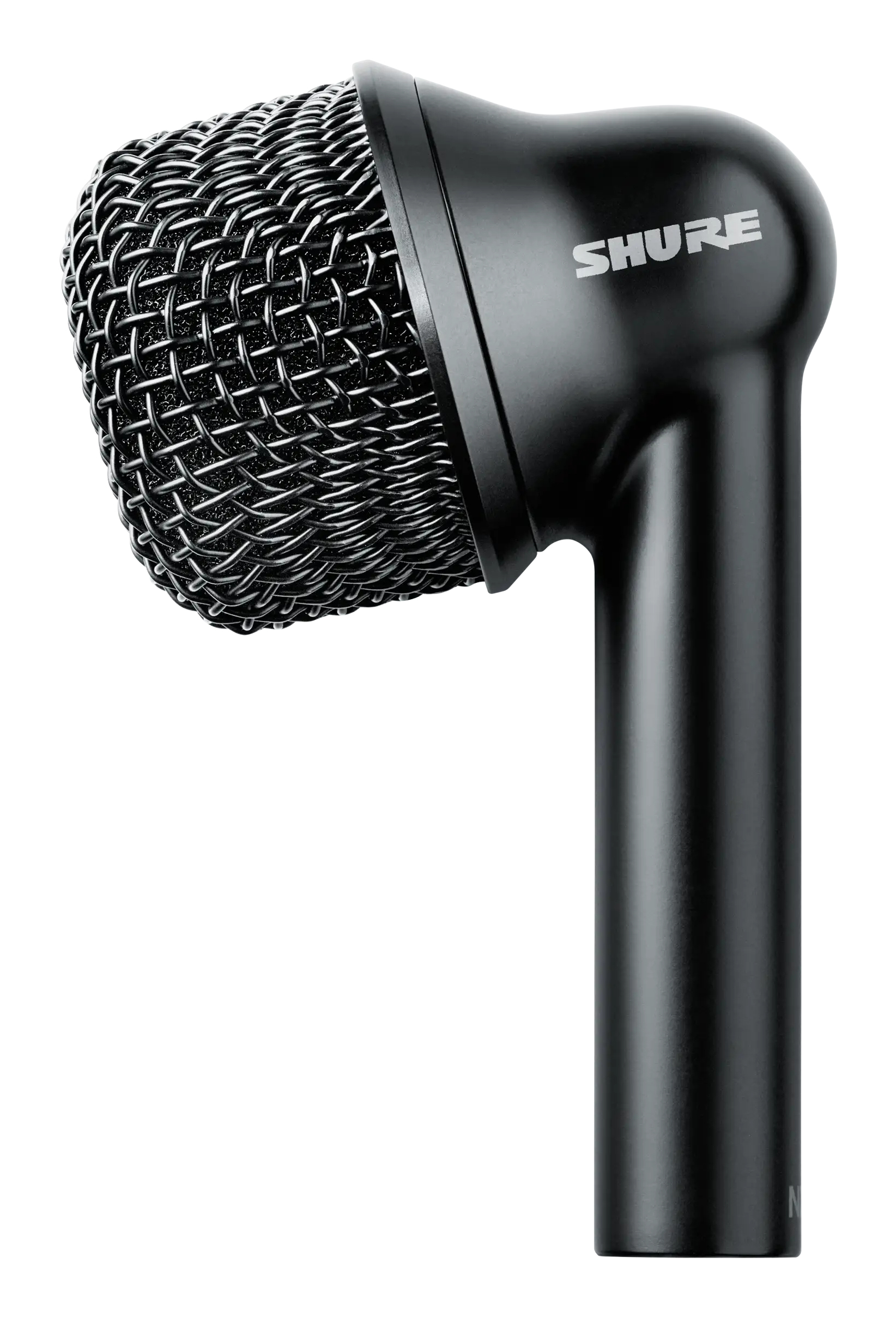 Czarny mikrofon Shure z srebrnym logo na białym tle.