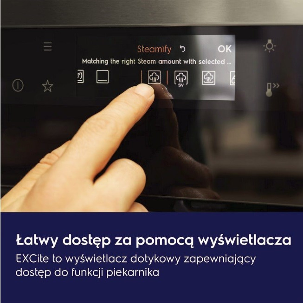 Palec dotyka ikony pary na ekranie dotykowym.