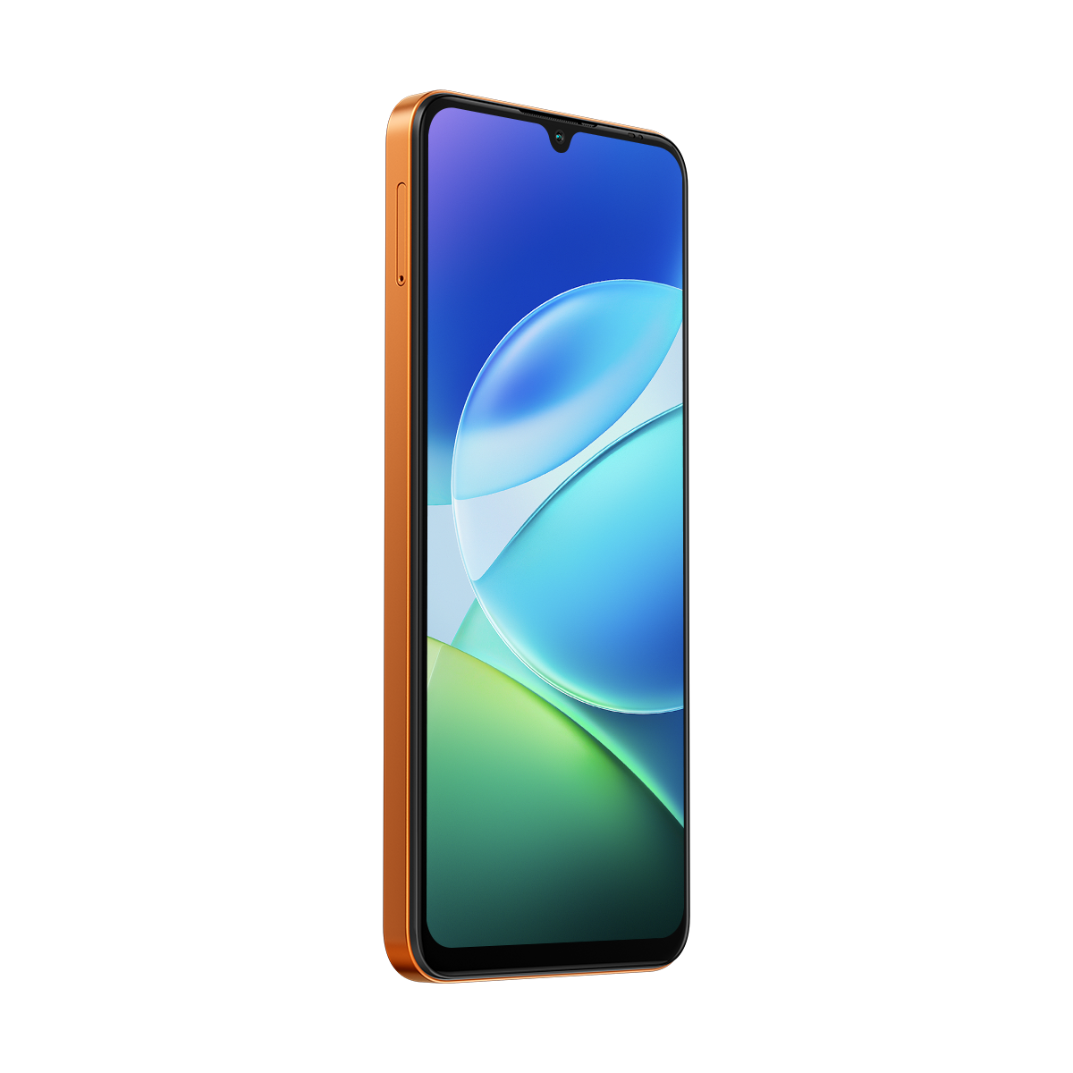 Ein oranges Smartphone mit einem Farbverlauf-Hintergrund auf dem Bildschirm.