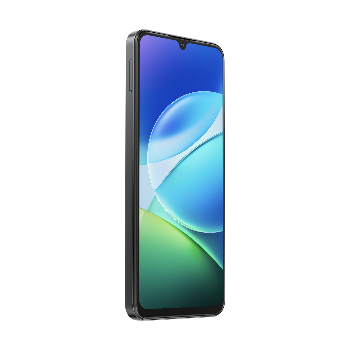 Ein graues Smartphone mit einem farbigen Hintergrundbild auf dem Bildschirm.