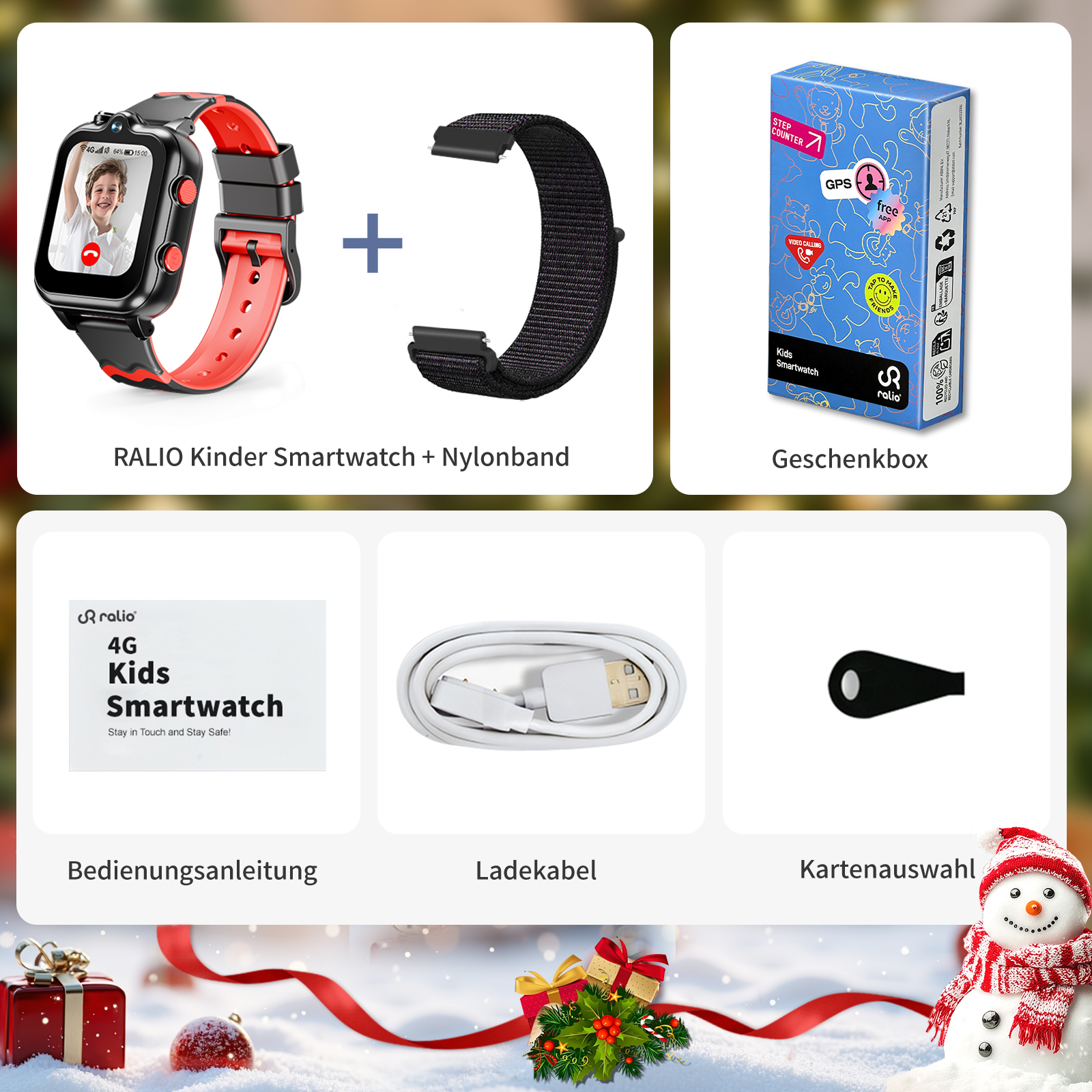Ein Kinder-Smartwatch-Set mit Zubehör und Geschenkbox.