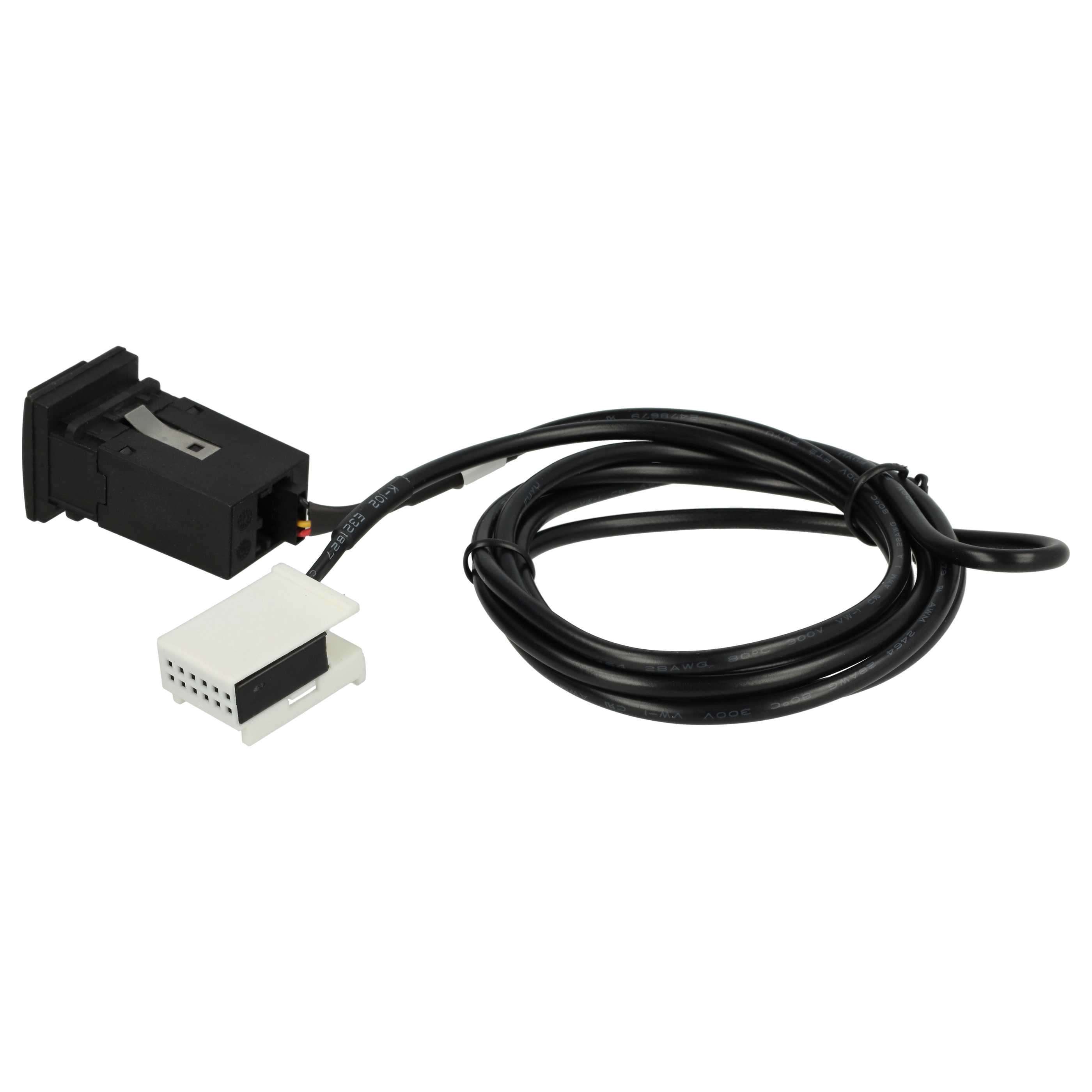 Ein schwarzer Stecker mit weißem Anschluss und schwarzem Kabel.