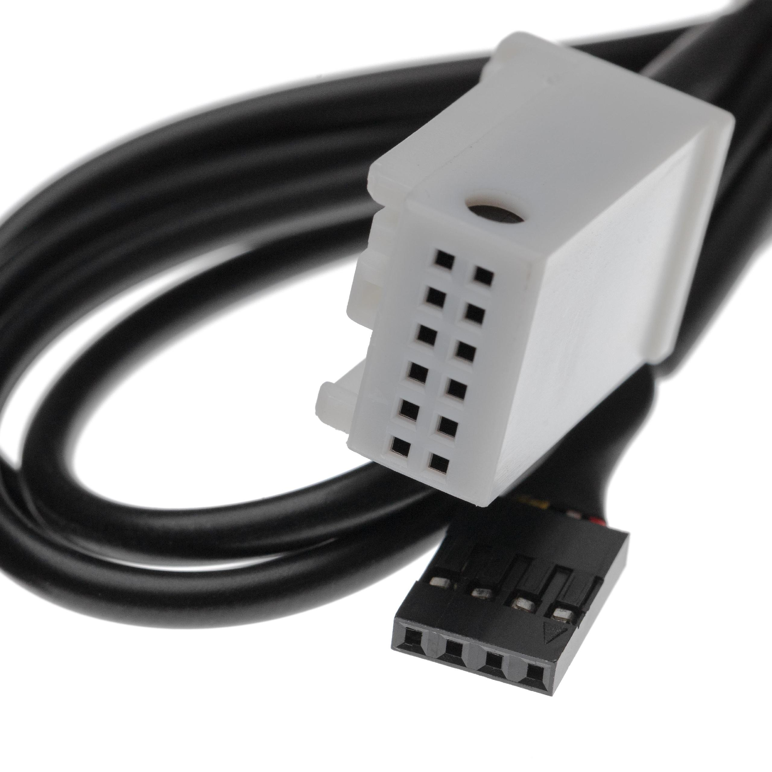 Ein weißer Stecker mit zehn Pins neben einem schwarzen Kabel und einem kleinen schwarzen Stecker.