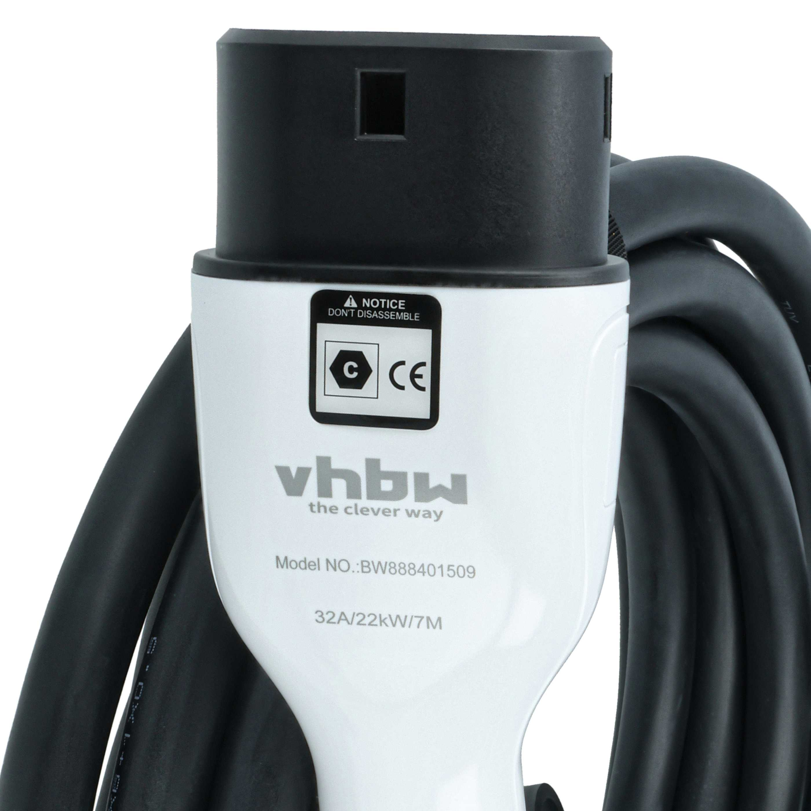Ein weißer Ladeadapter mit schwarzem Kabel, Modell BW888401509.
