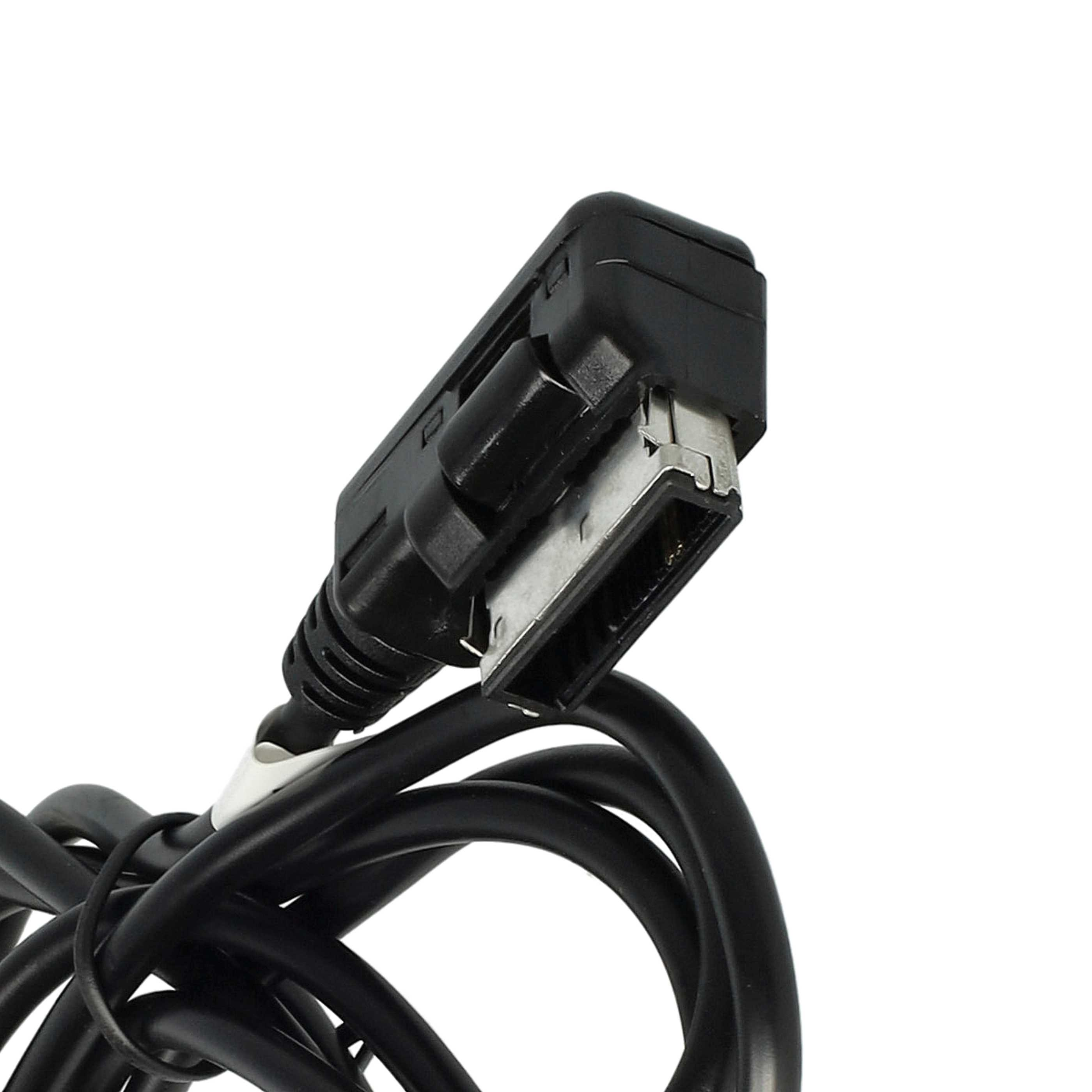 Schwarzer Kabelstecker mit Metallkontakten und einem gewickelten Kabel.