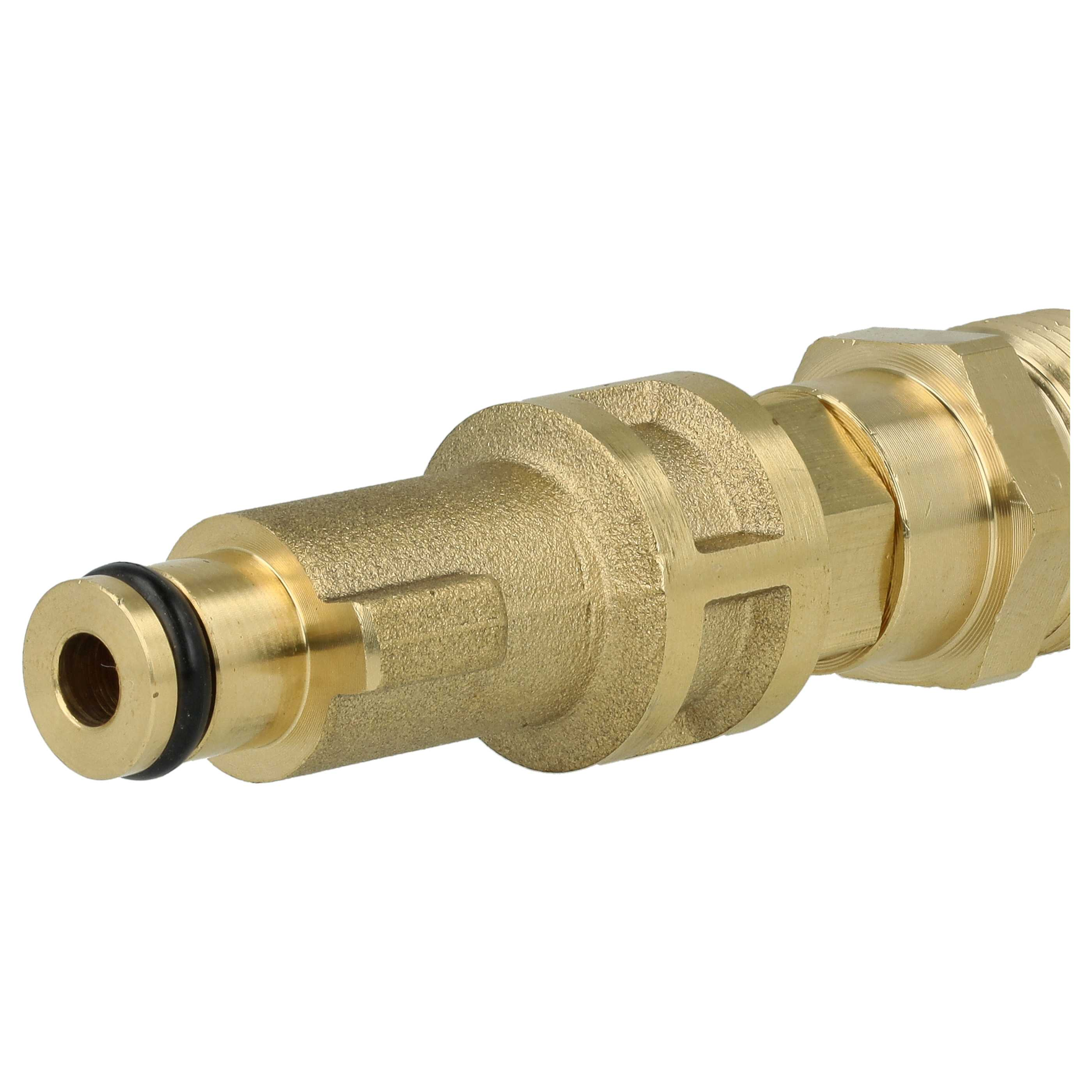 Messing-Adapter mit O-Ring und Gewindeanschluss, weißer Hintergrund.