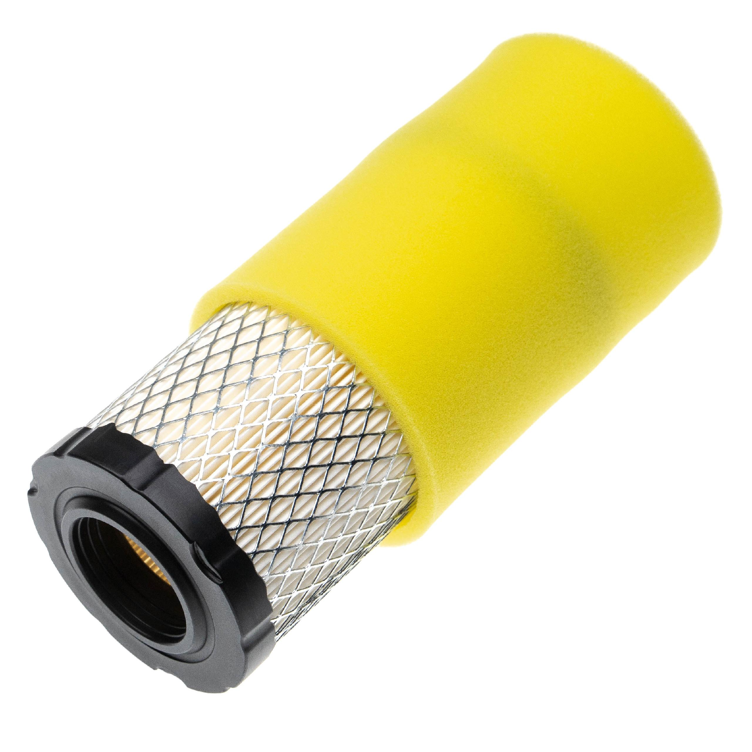 Ein runder Luftfilter mit gelbem Schaumstoff und silbernem Gitter.