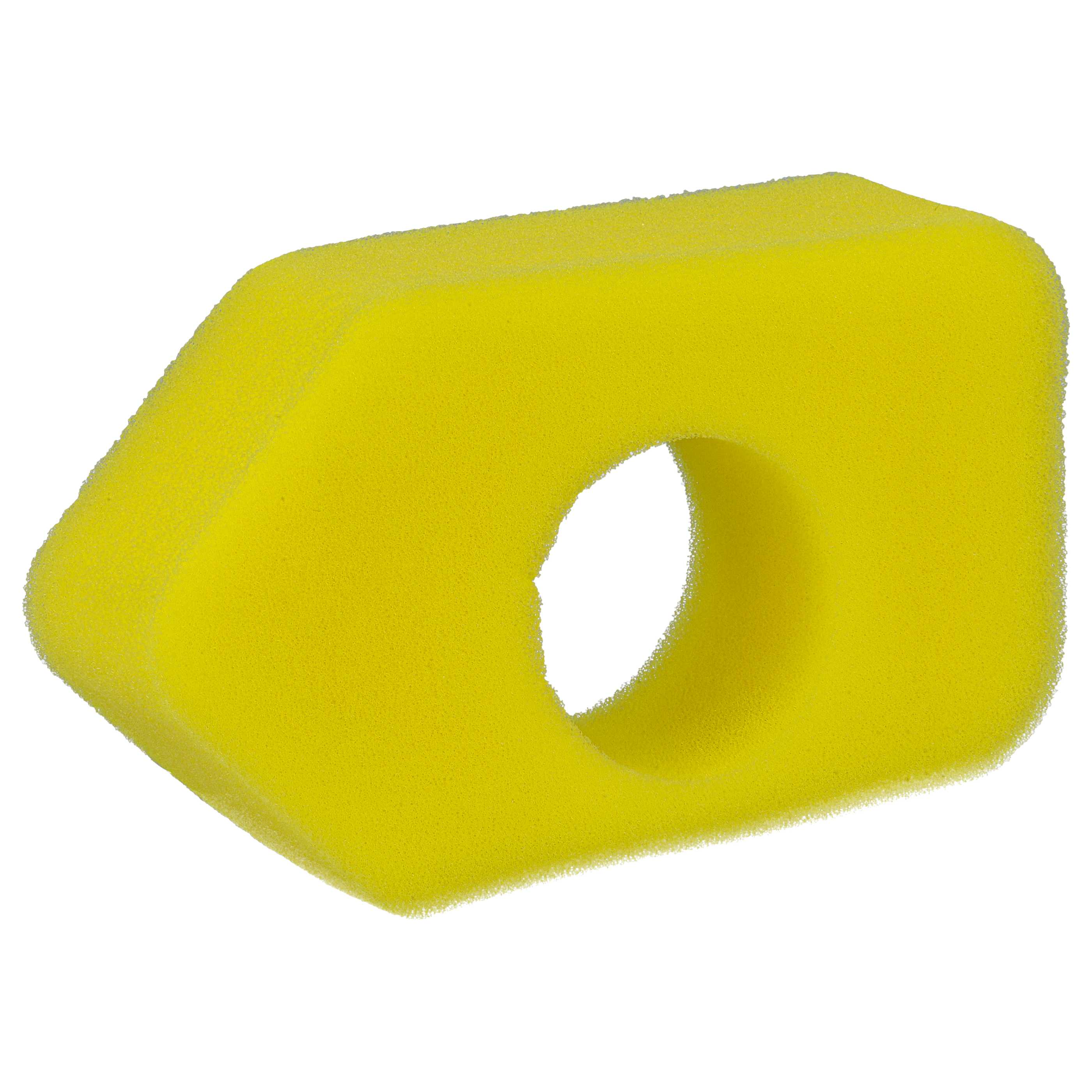 Ein gelber Schaumstofffilter mit einem ovalen Loch in der Mitte.