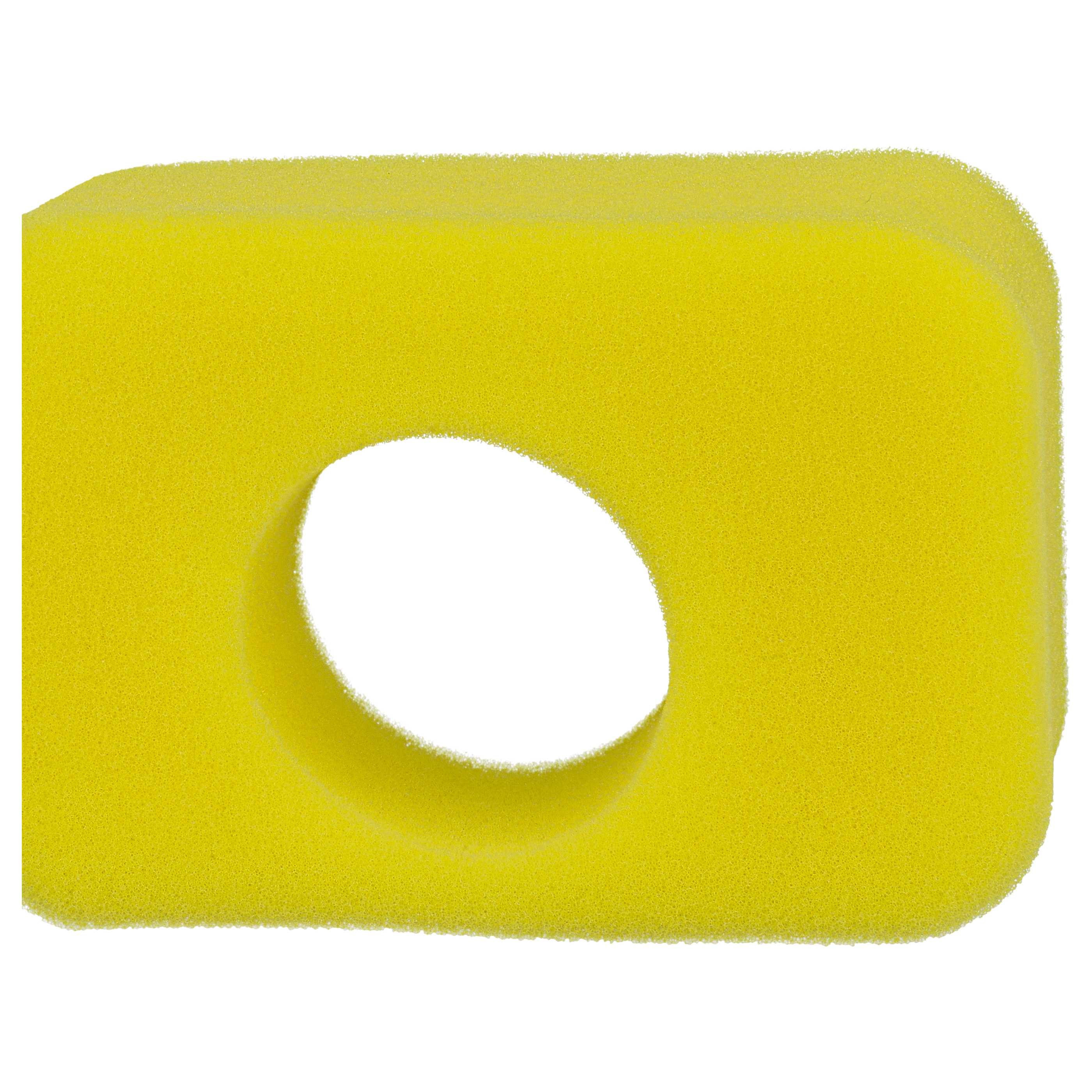 Ein gelber Schaumstofffilter mit einem ovalen Loch in der Mitte.