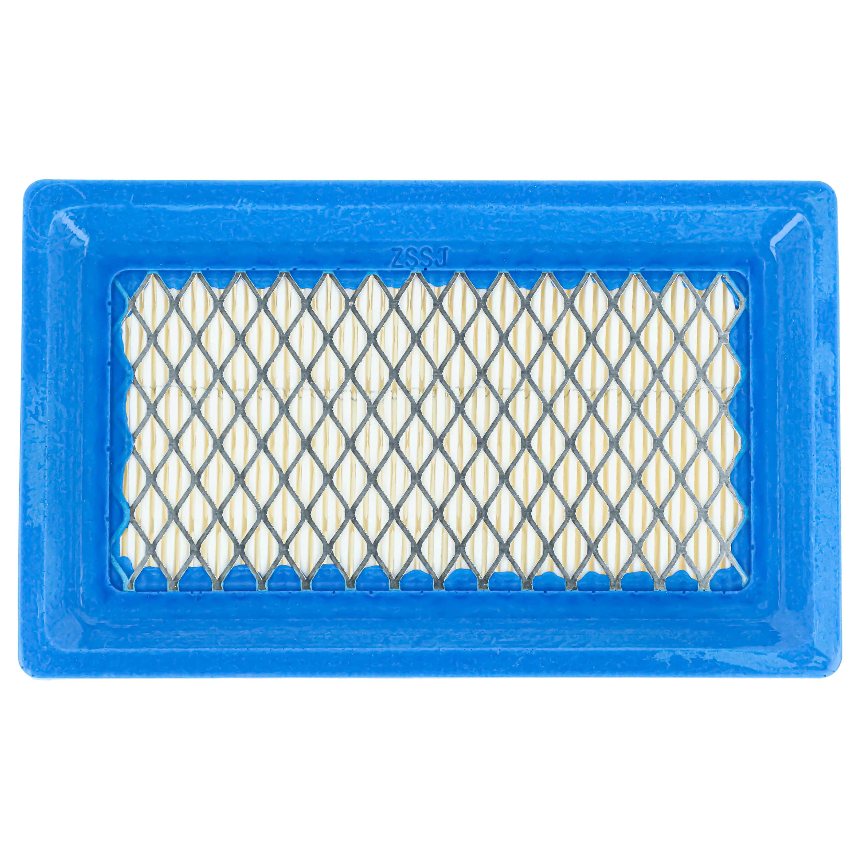 Ein blauer rechteckiger Luftfilter mit einem Gittermuster.