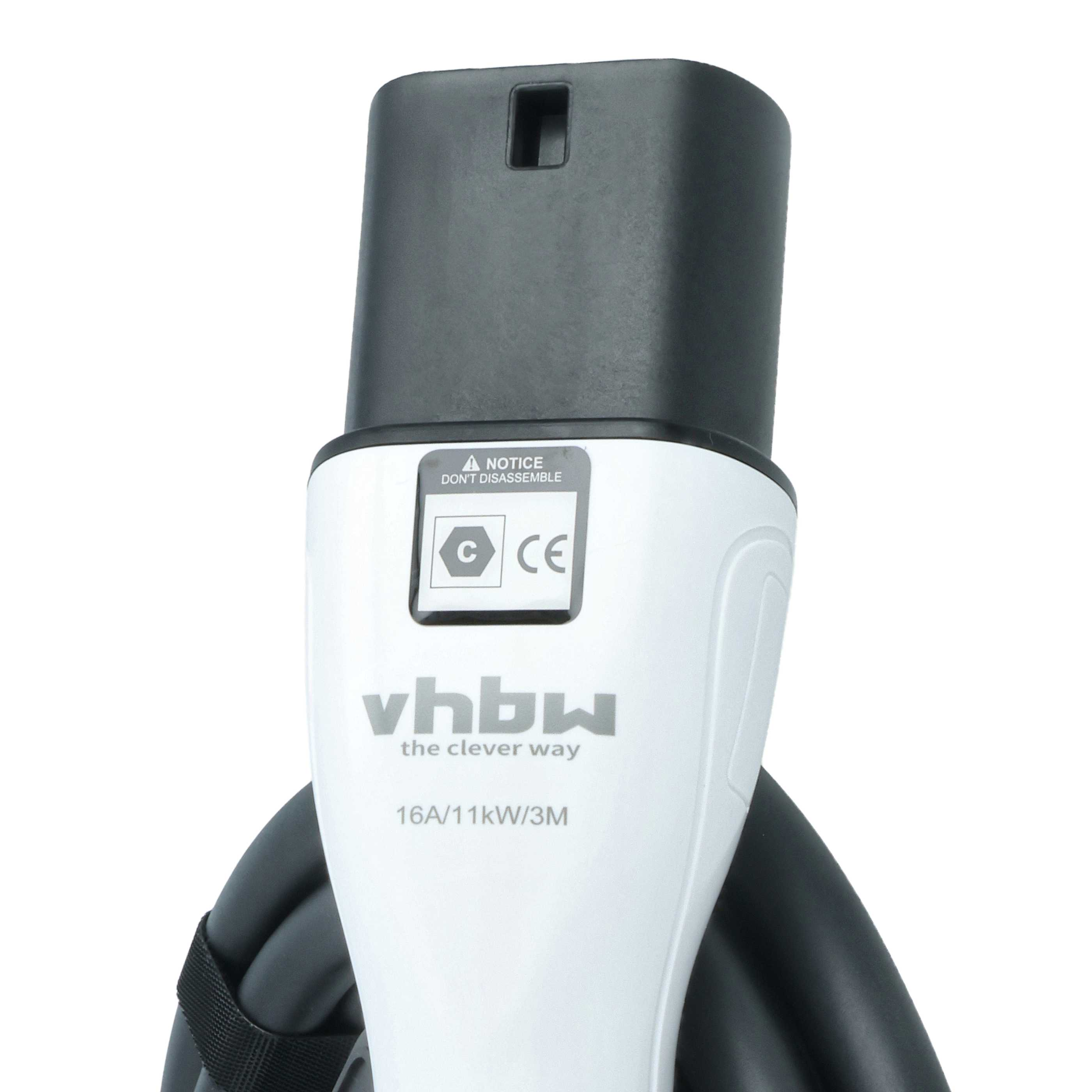 Ein weißer Ladestecker mit schwarzem Kabel und Vhbw-Logo.