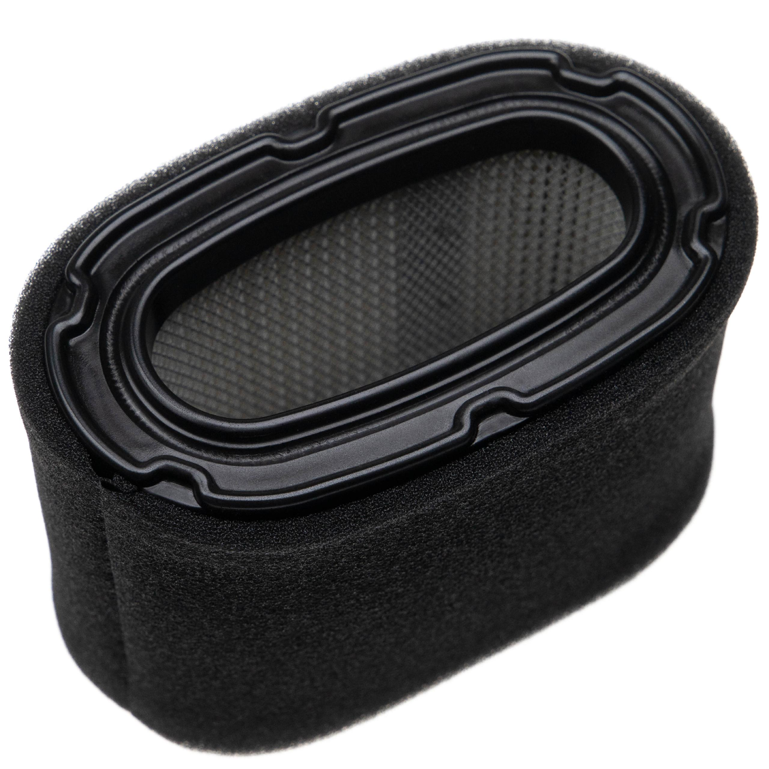 Ein schwarzer ovaler Luftfilter mit Schaumstoff und einem schwarzen Gummiabdichtungsrand.