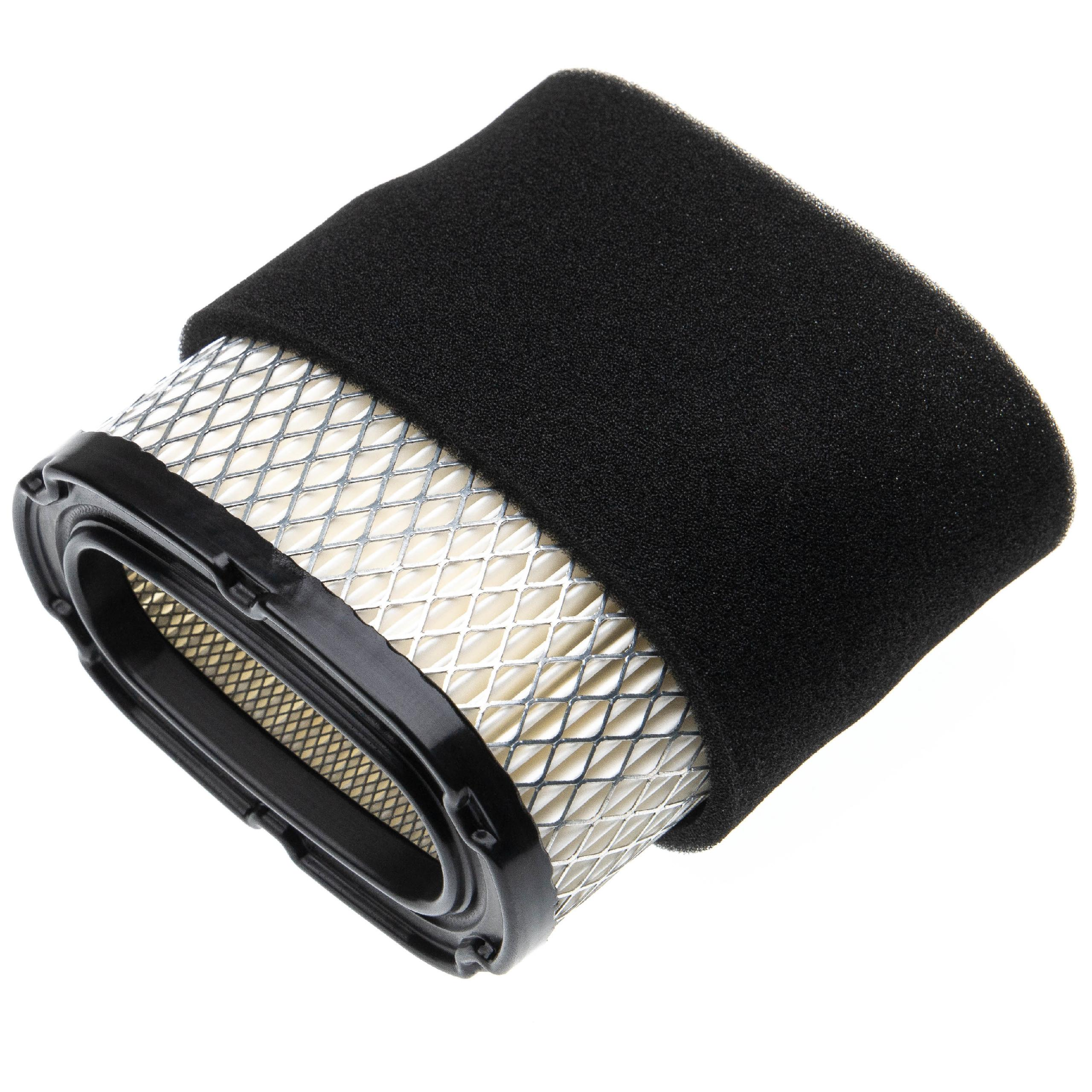 Ein schwarzer Luftfilter mit einem rechteckigen Papierfilterelement und einem schwarzen Schaumstoffrand.