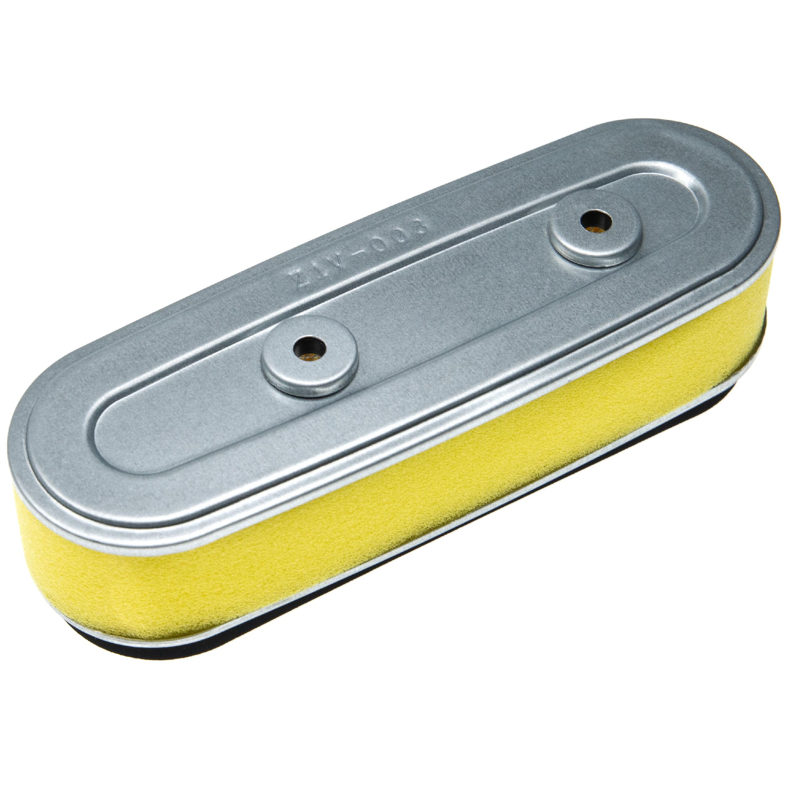 Ein rechteckiger Luftfilter mit gelbem Schaumstoff und silbernem Metallgehäuse.