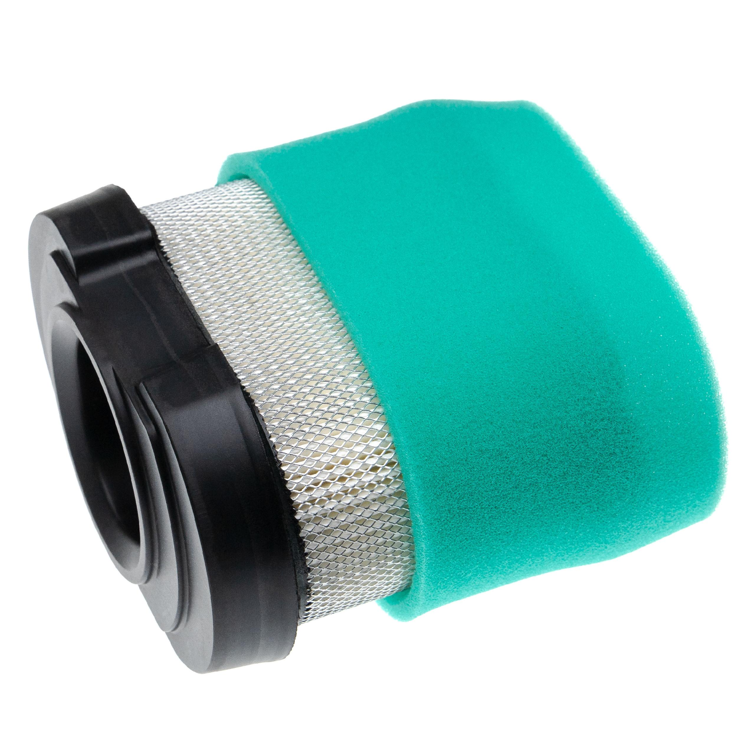 Ein grüner Luftfilter mit schwarzem Rand und Metallgewebe.