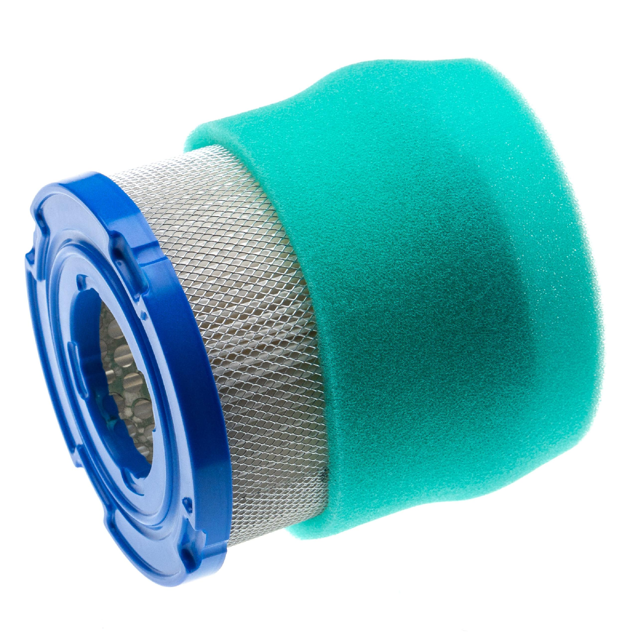 Ein runder Luftfilter mit blauem Kragen und grüner Schaumstoffdichtung.