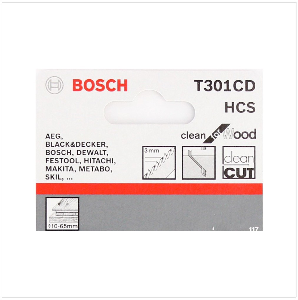 Verpackung für Bosch T301CD HCS Sägeblatt für Holz, 10-65mm.