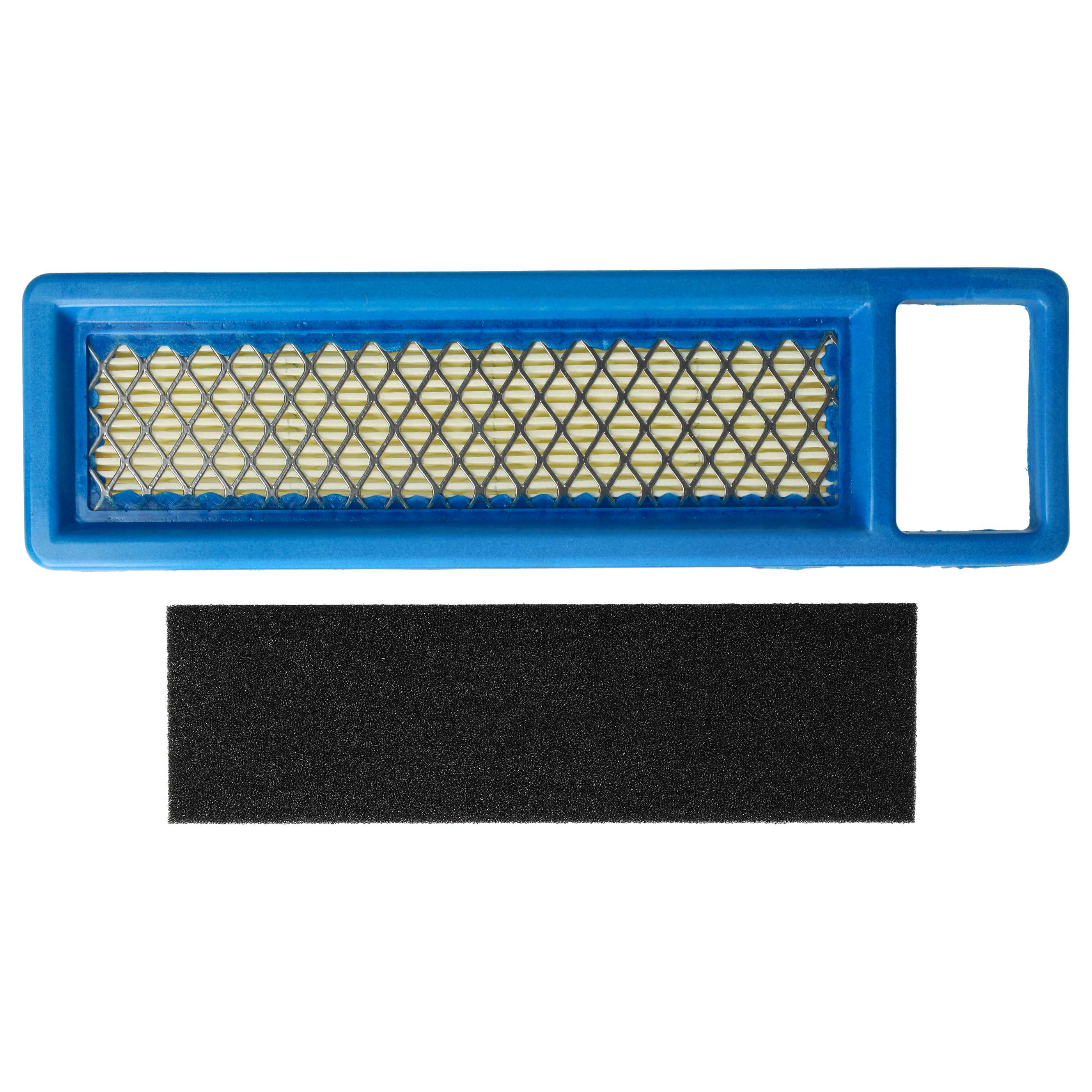 Ein blauer rechteckiger Luftfilter mit Rautenmuster über gelbem Faltenpapier.