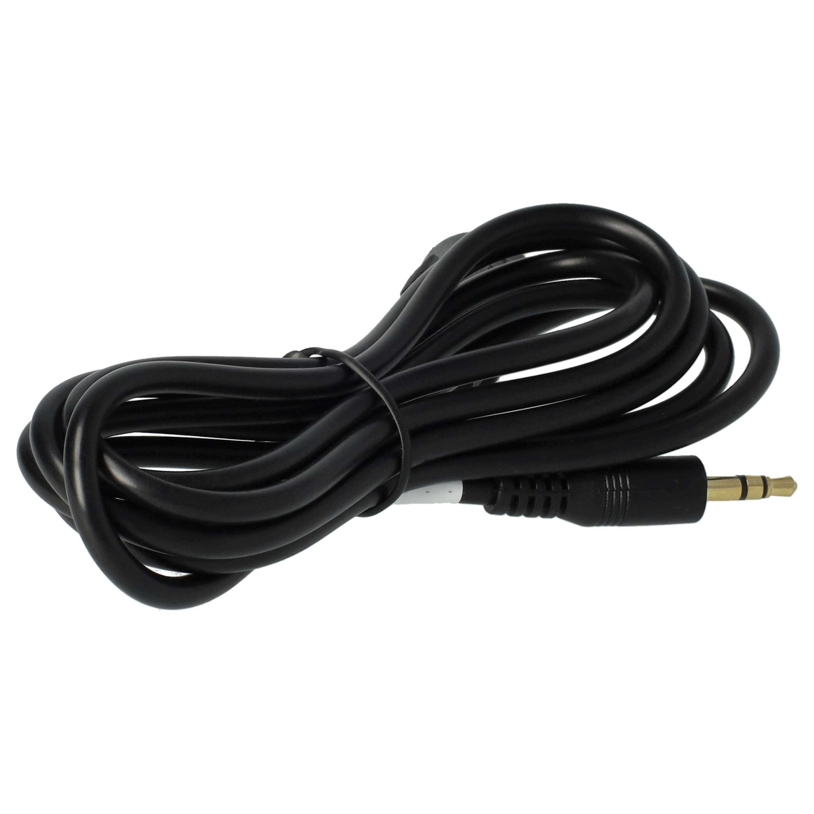 Schwarzes Audiokabel mit 3,5-mm-Klinkenstecker, aufgewickelt.