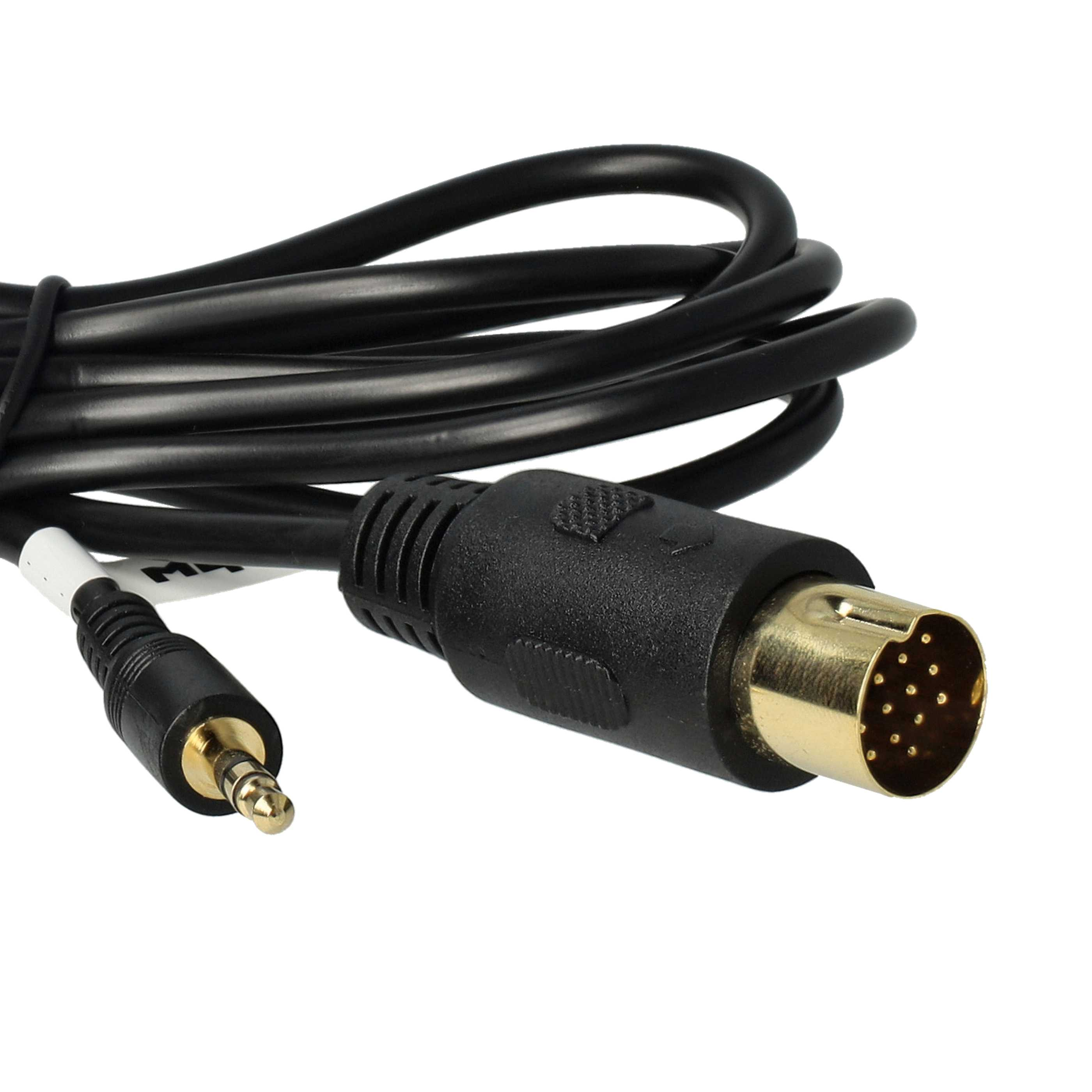 Ein schwarzes Kabel mit einem 3,5-mm-Klinkenstecker und einem 7-Pin-Mini-DIN-Stecker.
