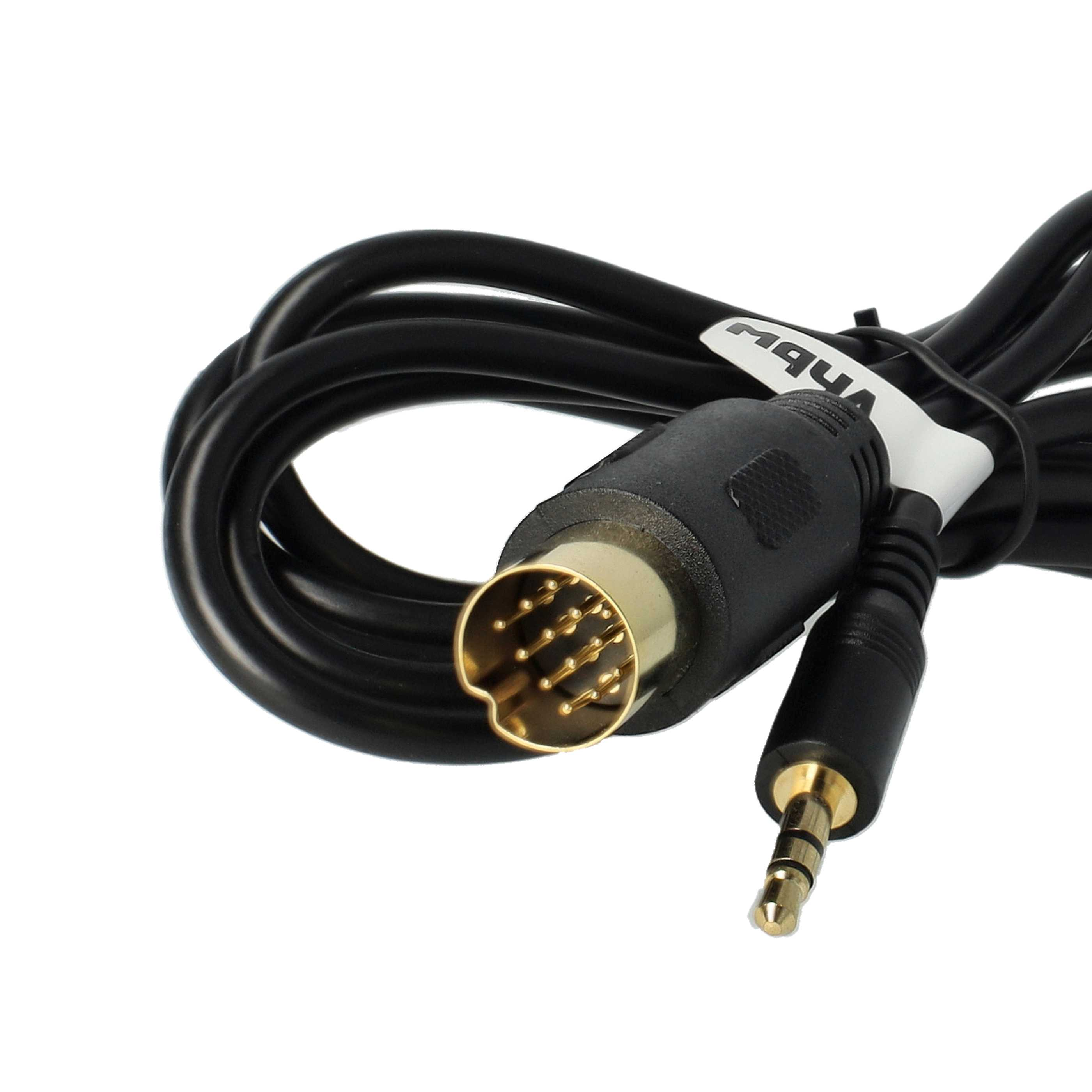 Schwarzes Kabel mit einem 10-Pin-DIN-Stecker und einem 3,5-mm-Klinkenstecker.