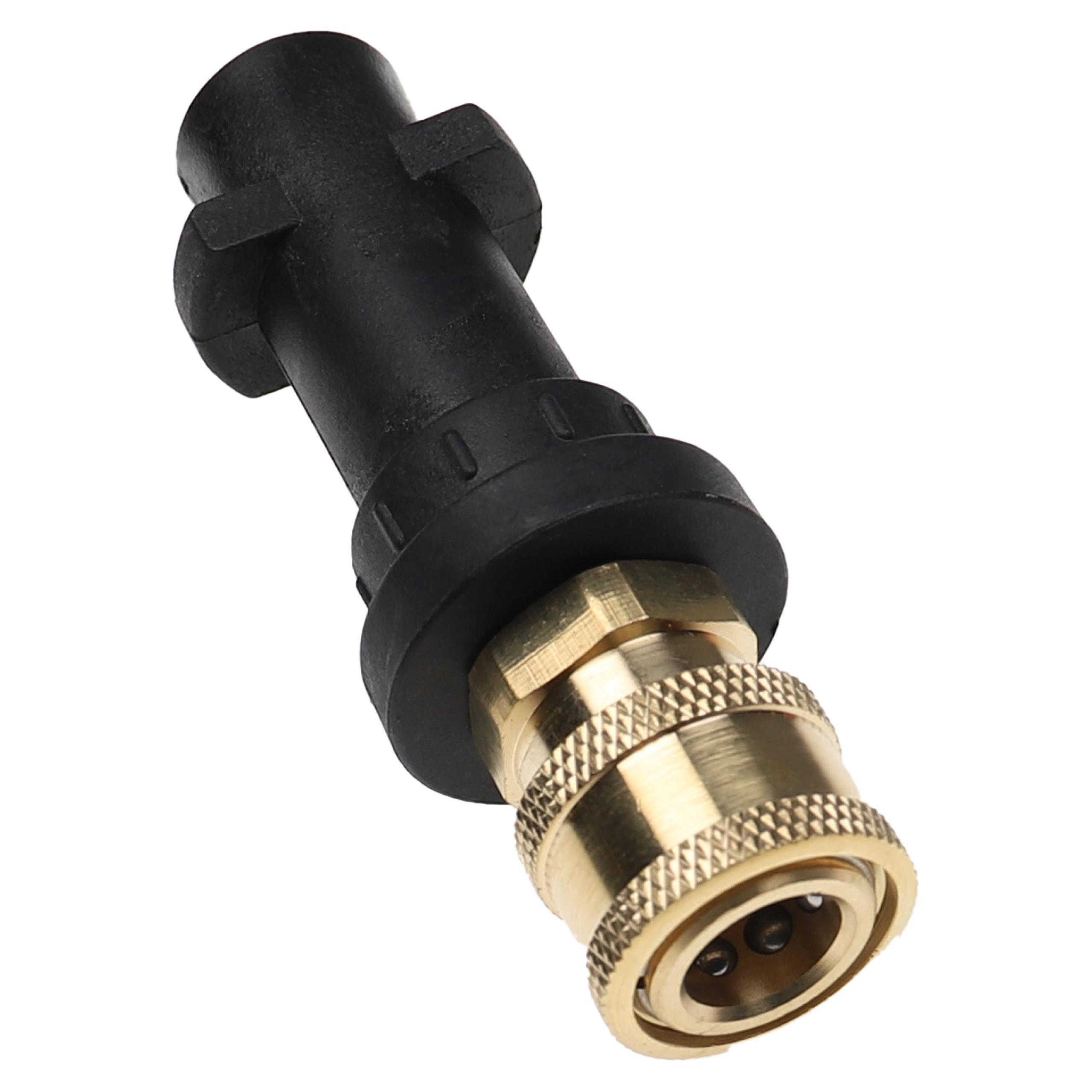 Ein schwarzer Kunststoffadapter mit einem goldenen Messinganschluss mit Rillen.