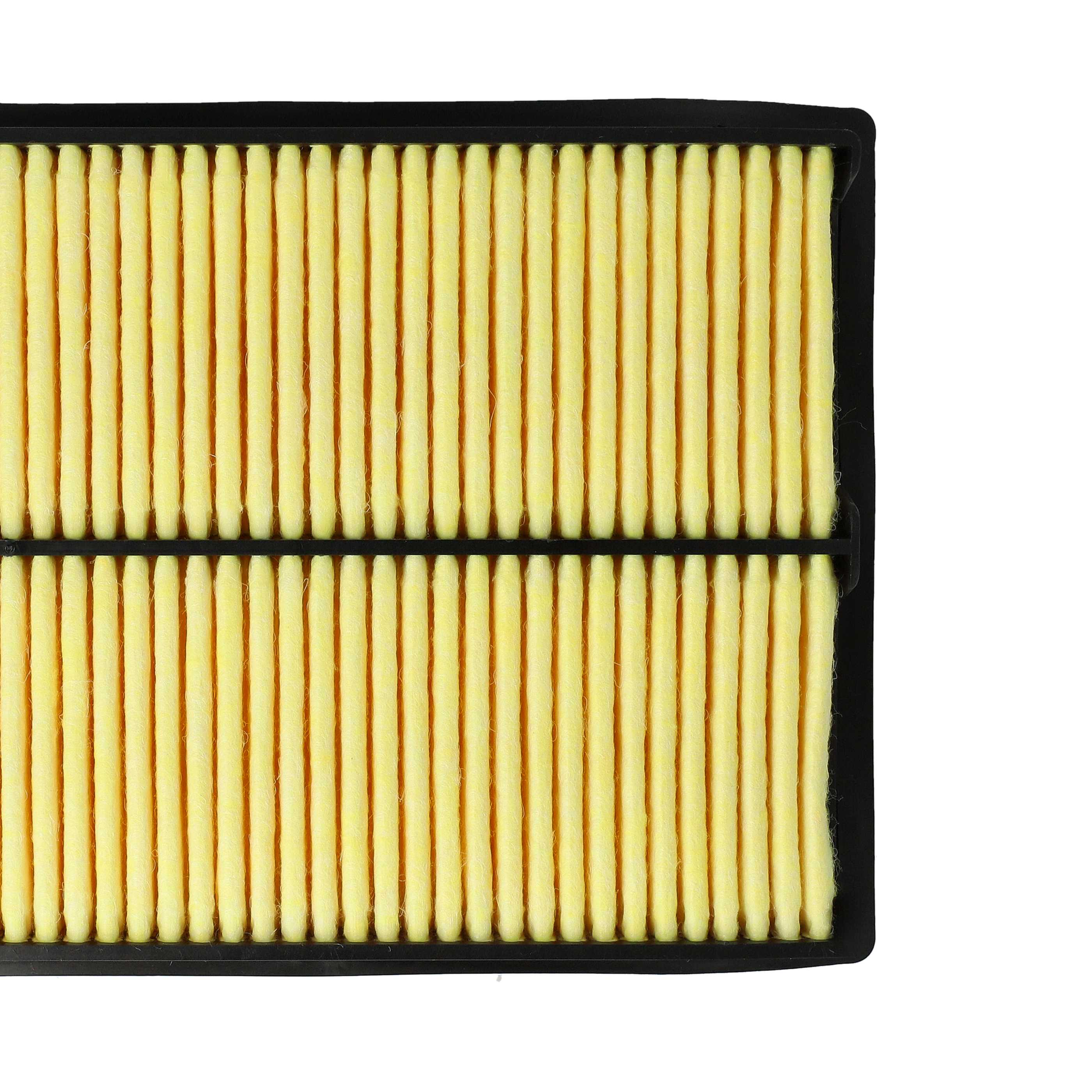 Ein gelber Luftfilter mit schwarzem Rahmen, der vertikale Falten zeigt.