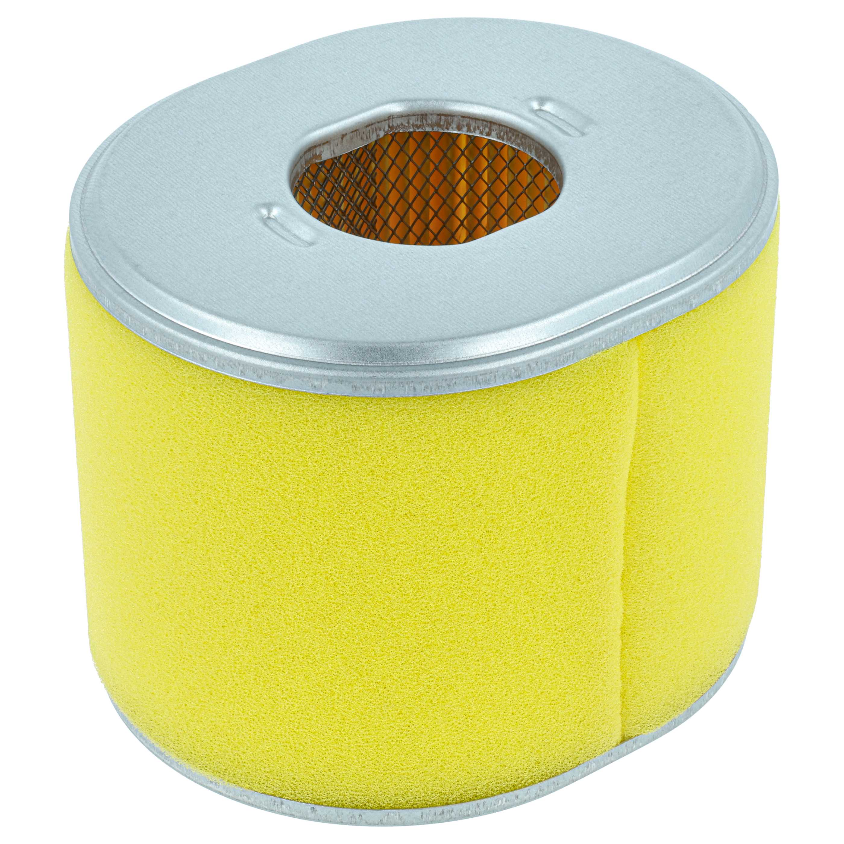 Ein ovaler Luftfilter mit gelbem Schaumstoff und silbernem Metallrahmen.