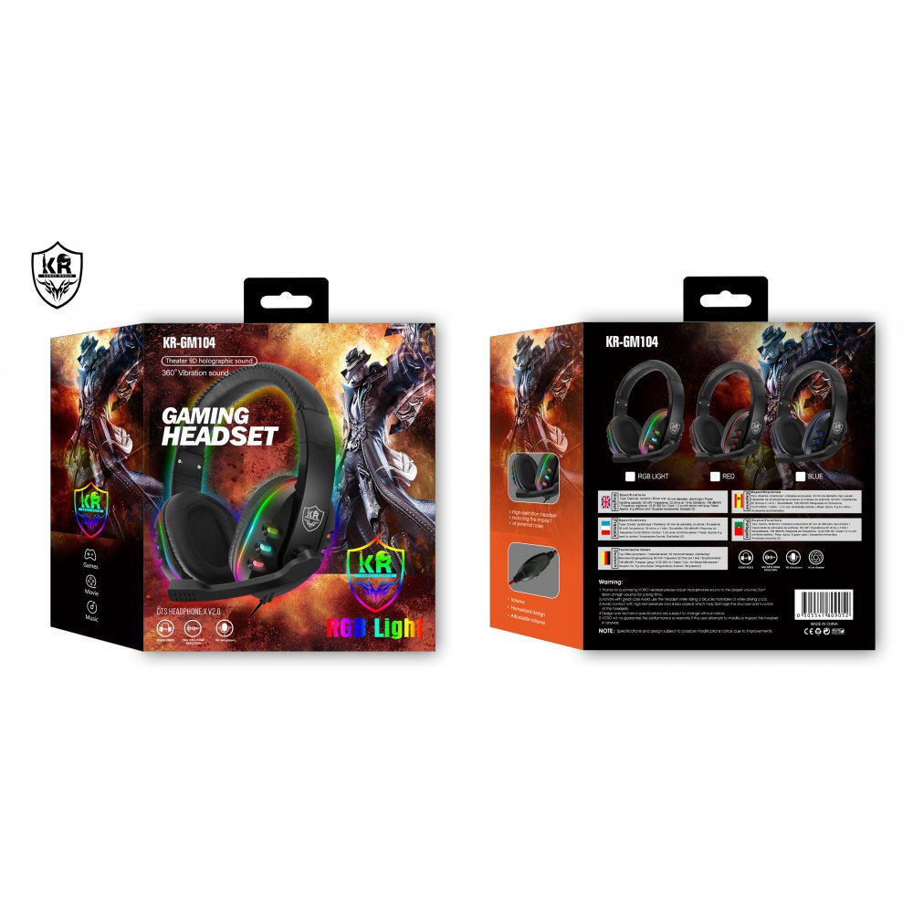 RGB aydınlatmalı ve mikrofonlu oyun kulaklığı ambalajı.