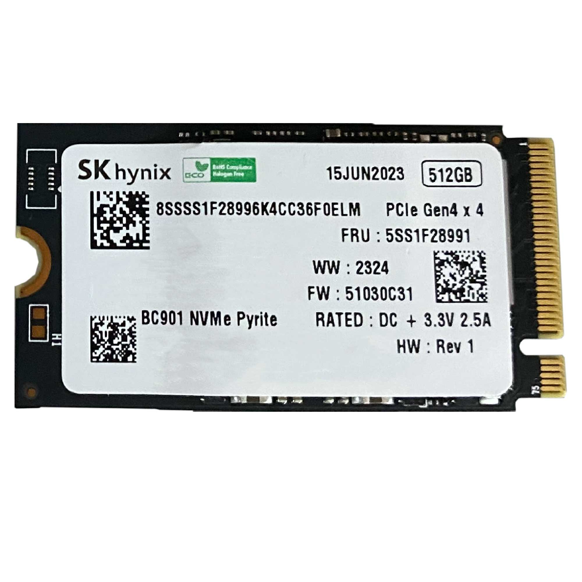 SK hynix 512 GB NVMe SSD, BC901 modeli, PCIe Gen4 x4 arayüzlü.