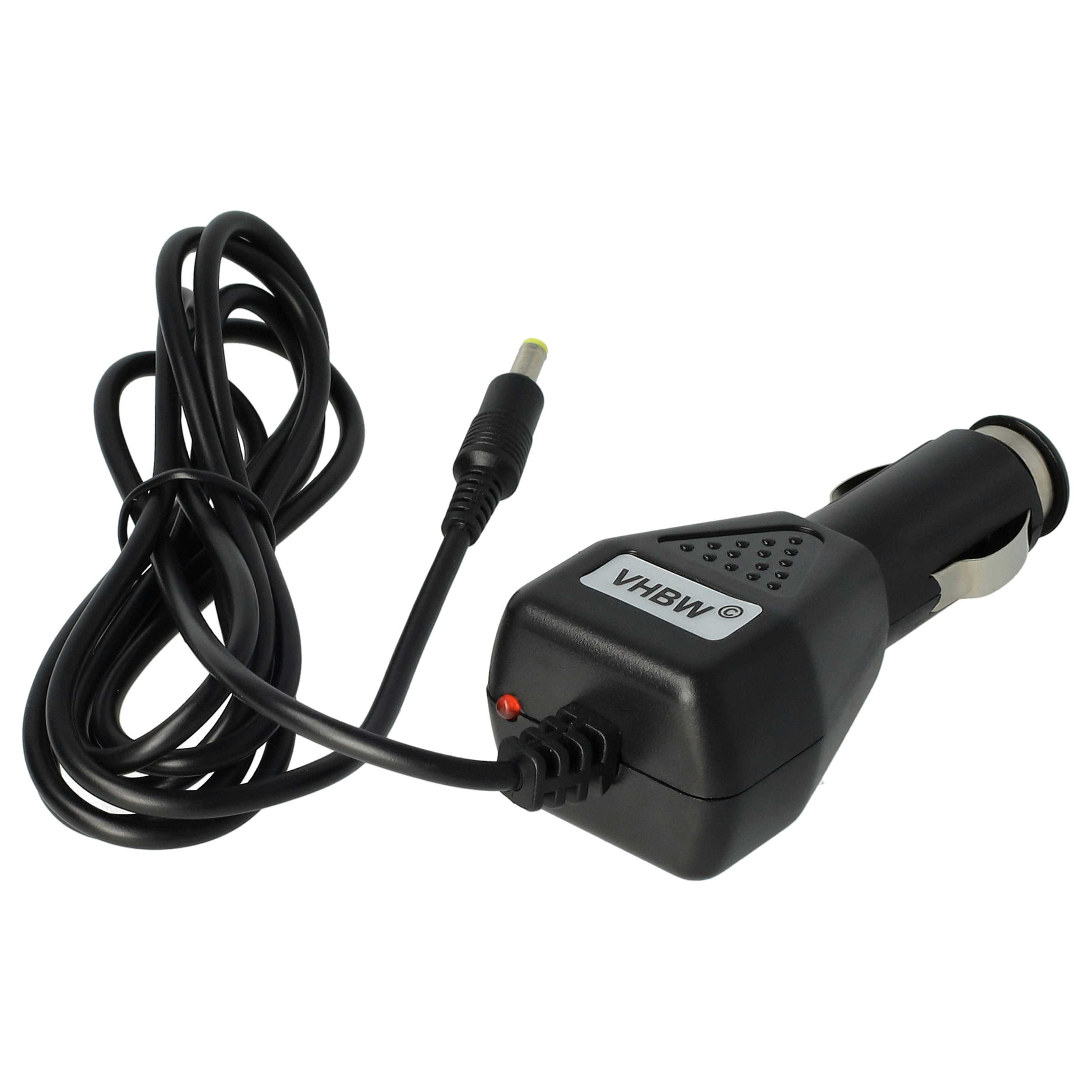 Schwarzer Kfz-Ladeadapter mit Kabel und roter LED.
