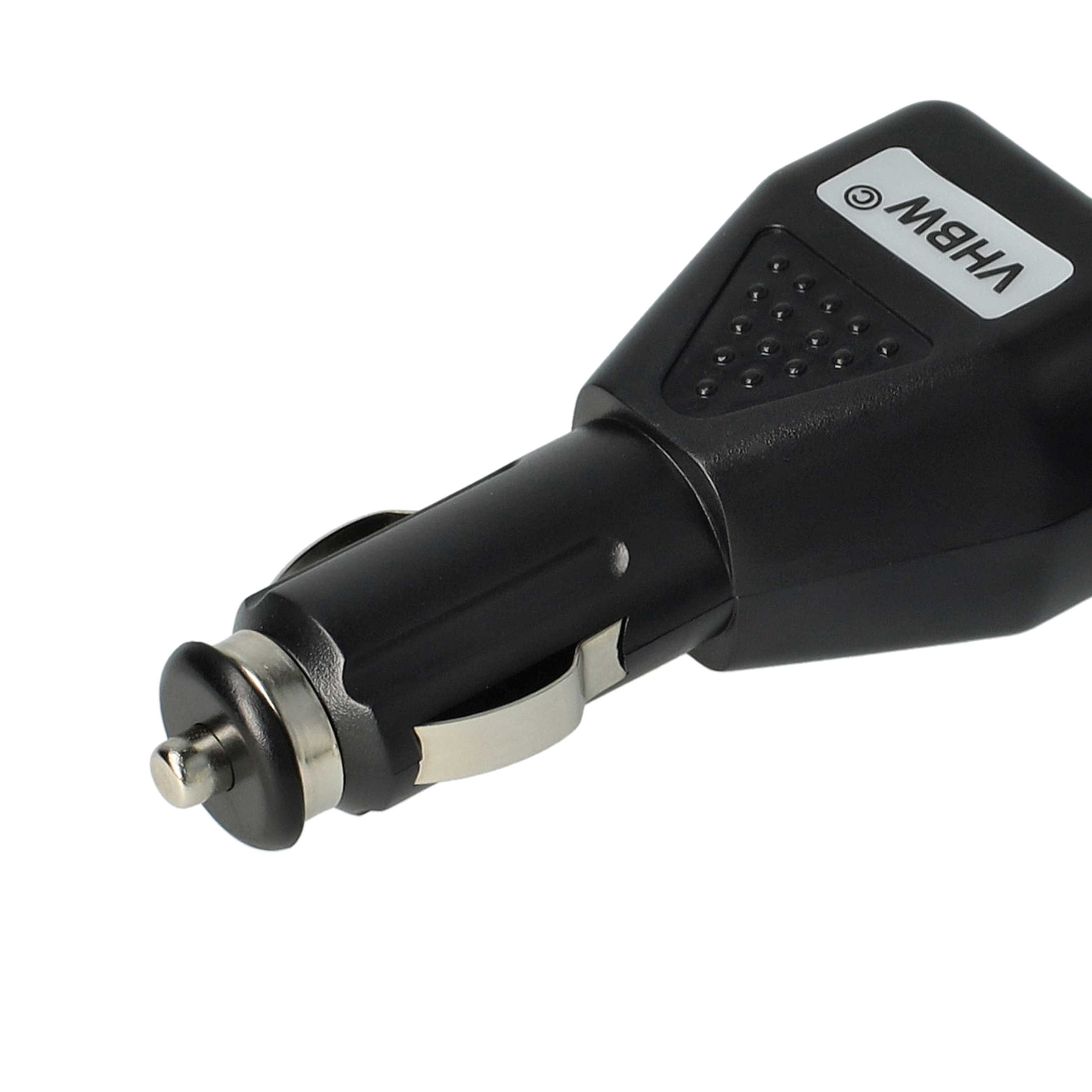 Ein schwarzer Zigarettenanzünder-Adapter mit silbernem Metallstift und Federklemmen.